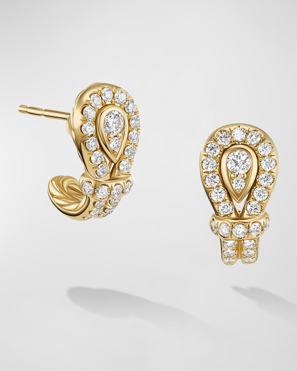 Shop David Yurman Thoroughbred Loop Huggie Hoop Earrings With Diamonds In 18k Gold, 4mm, 0.6" In 60 Multi-colored