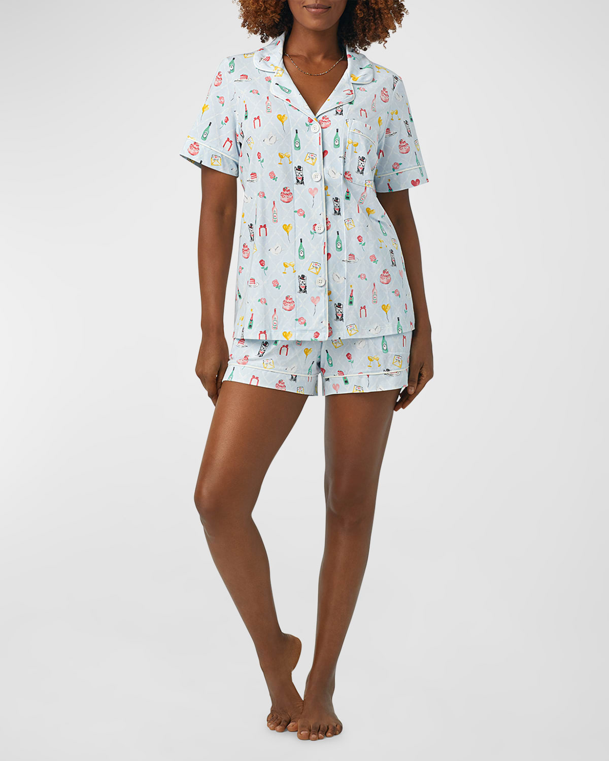 Printed Organic Cotton Jersey Shorty Pajama Set