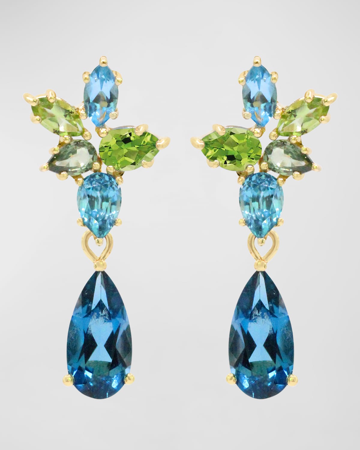 18K Yellow Gold Cluster Gem Interchanging Drop Earrings