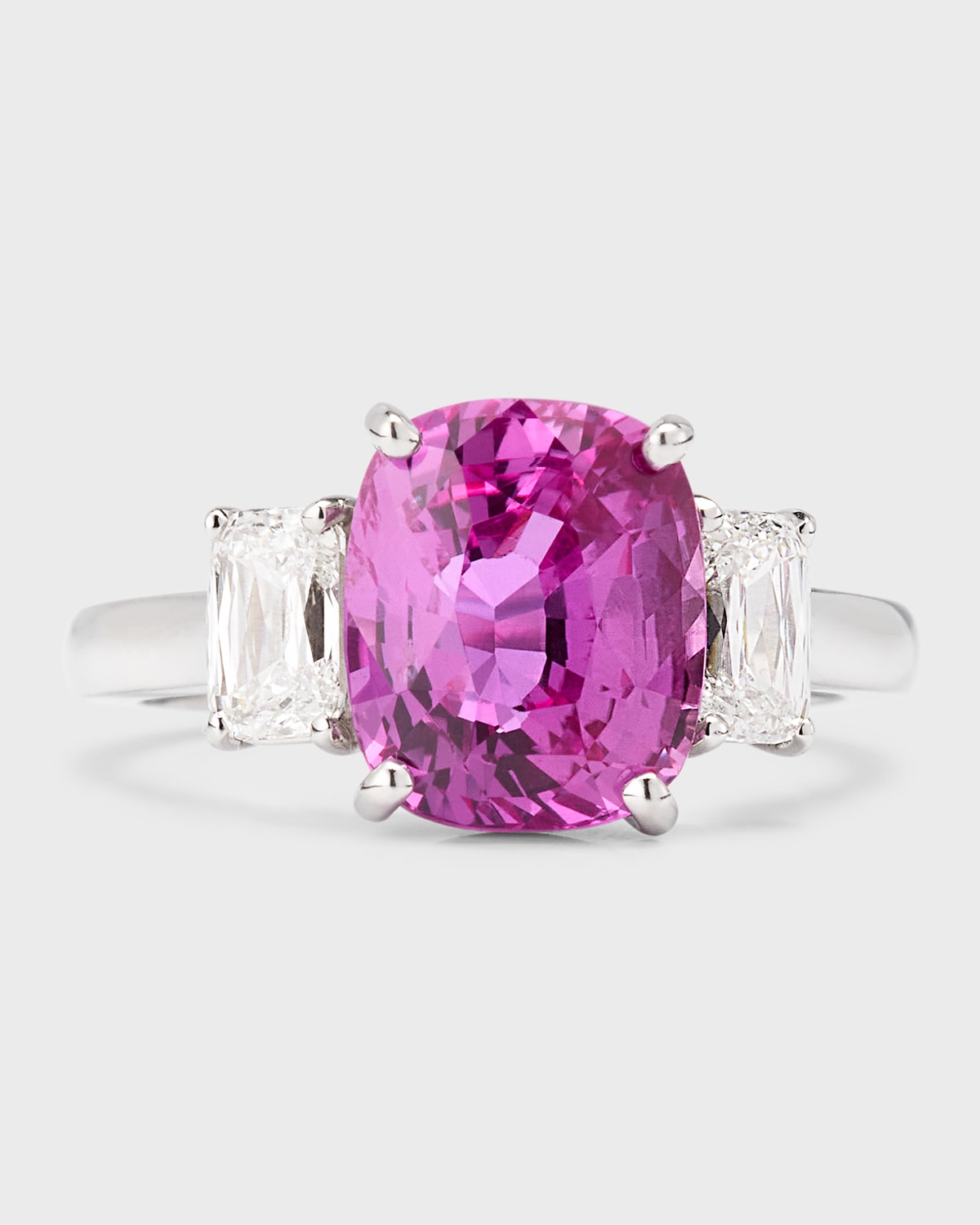 Platinum Pink Sapphire and 2 Diamond Ring, Size 6.5