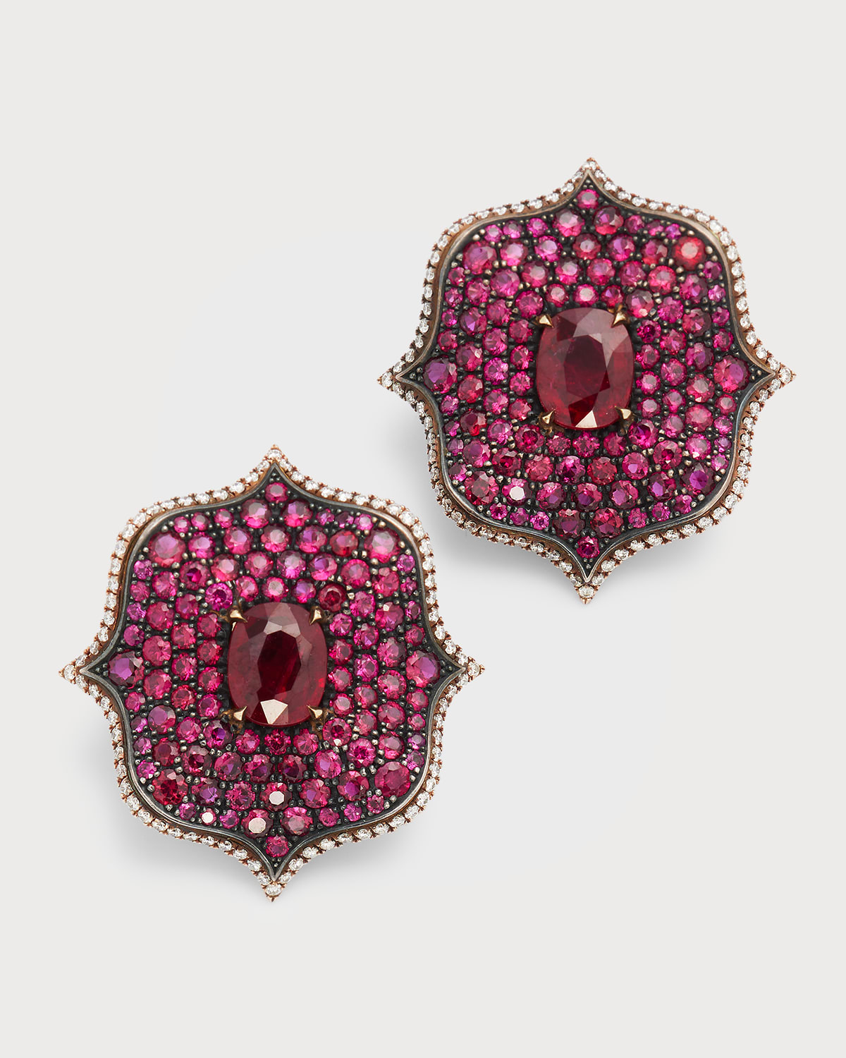 Platinum and 18K Rose Gold Thai Ruby with F/VVS1-VS Diamond Earrings