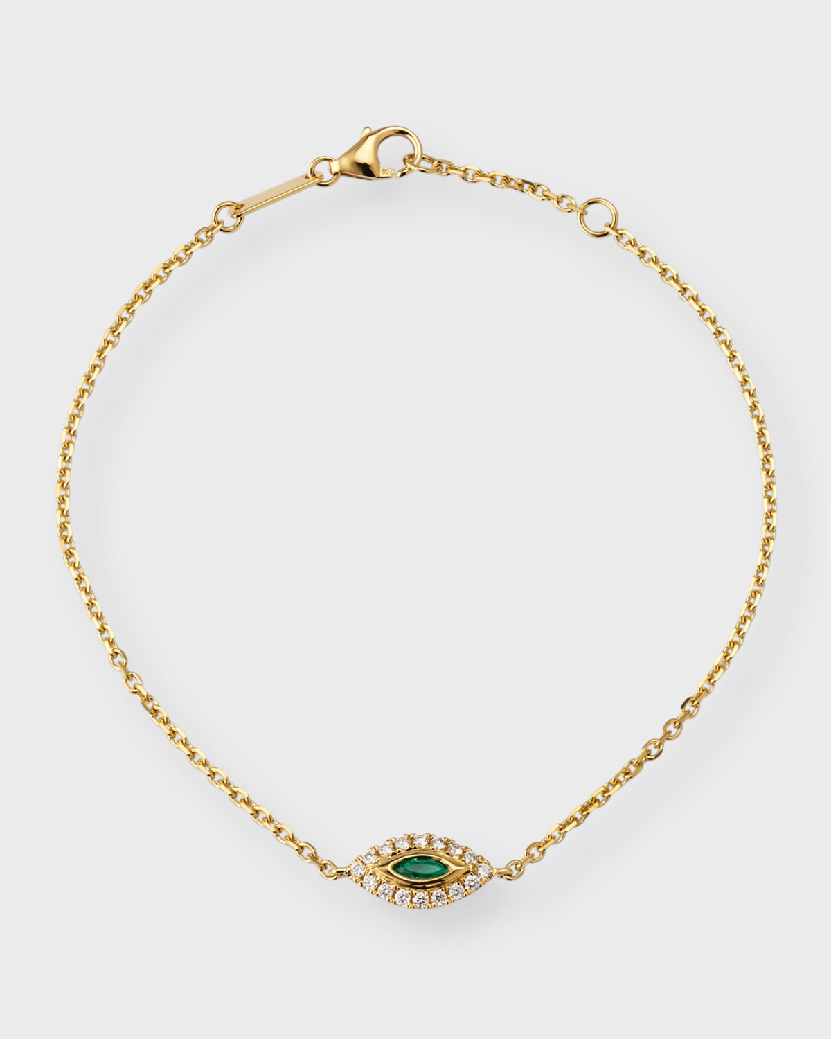 18K Yellow Gold Emerald Evil Eye Bracelet with Diamonds