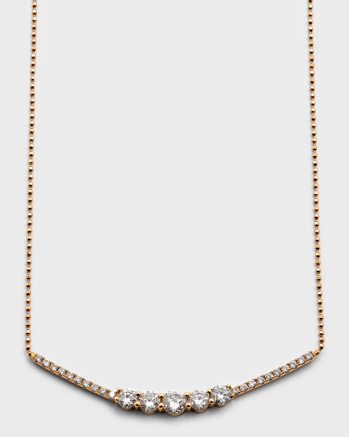 18K Yellow Gold 5-Diamond Curved Bar Necklace