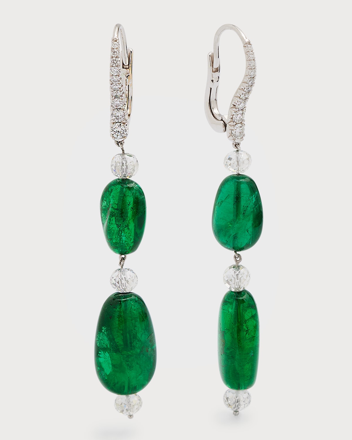 Bayco Platinum Zambian Emerald And Diamond Earrings In Green