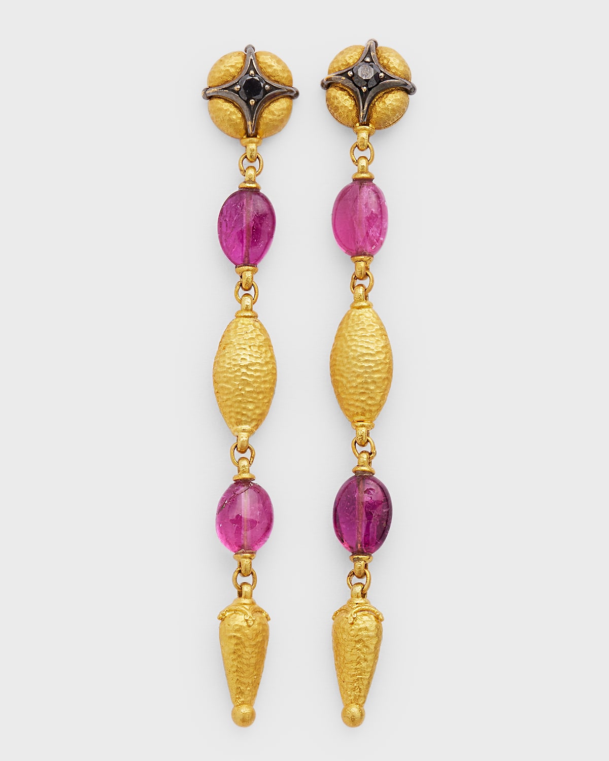 18K Gold Topaz and Tourmaline Drop Earrings