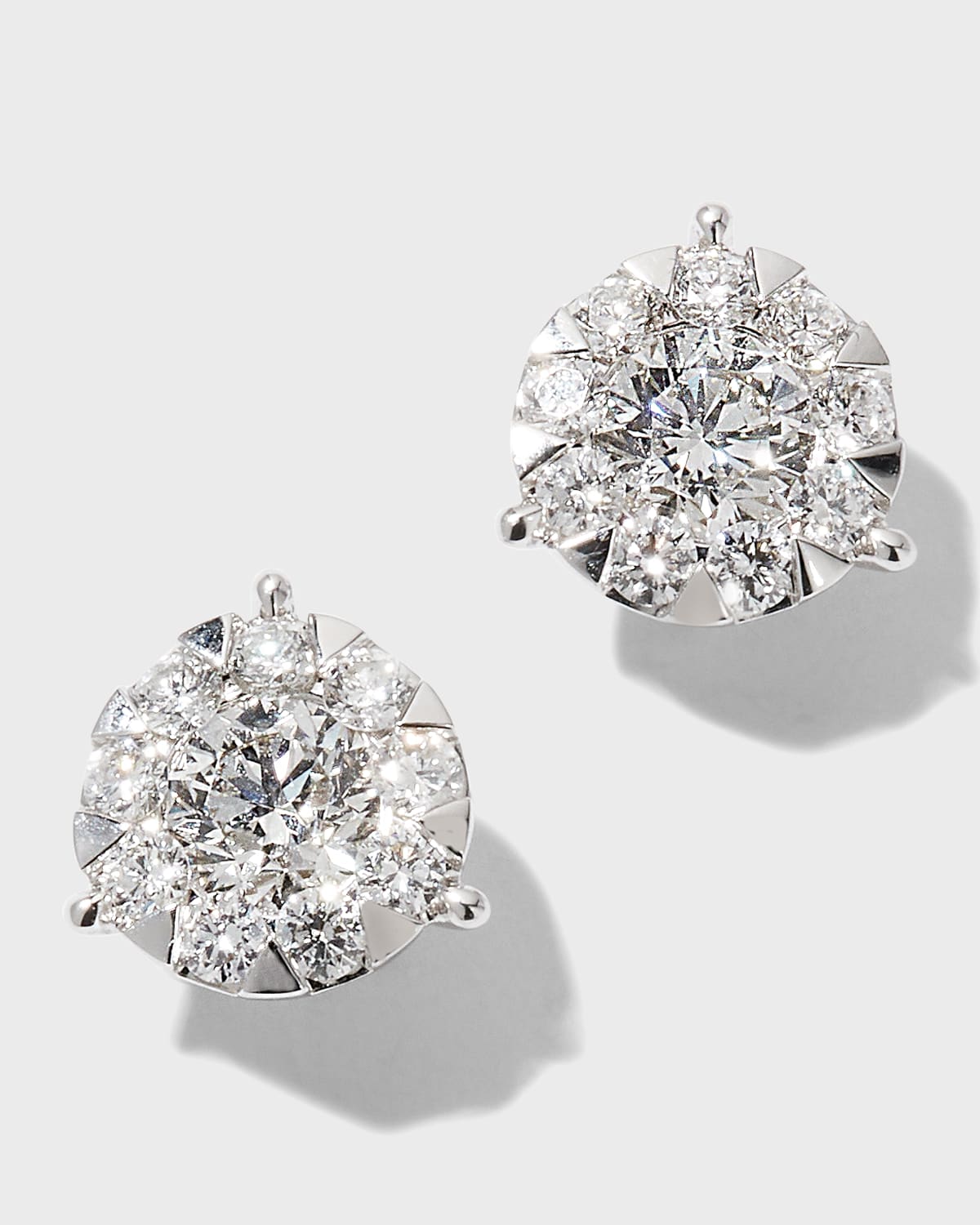 White Gold Bouquet 3-Prong Diamond Stud Earrings