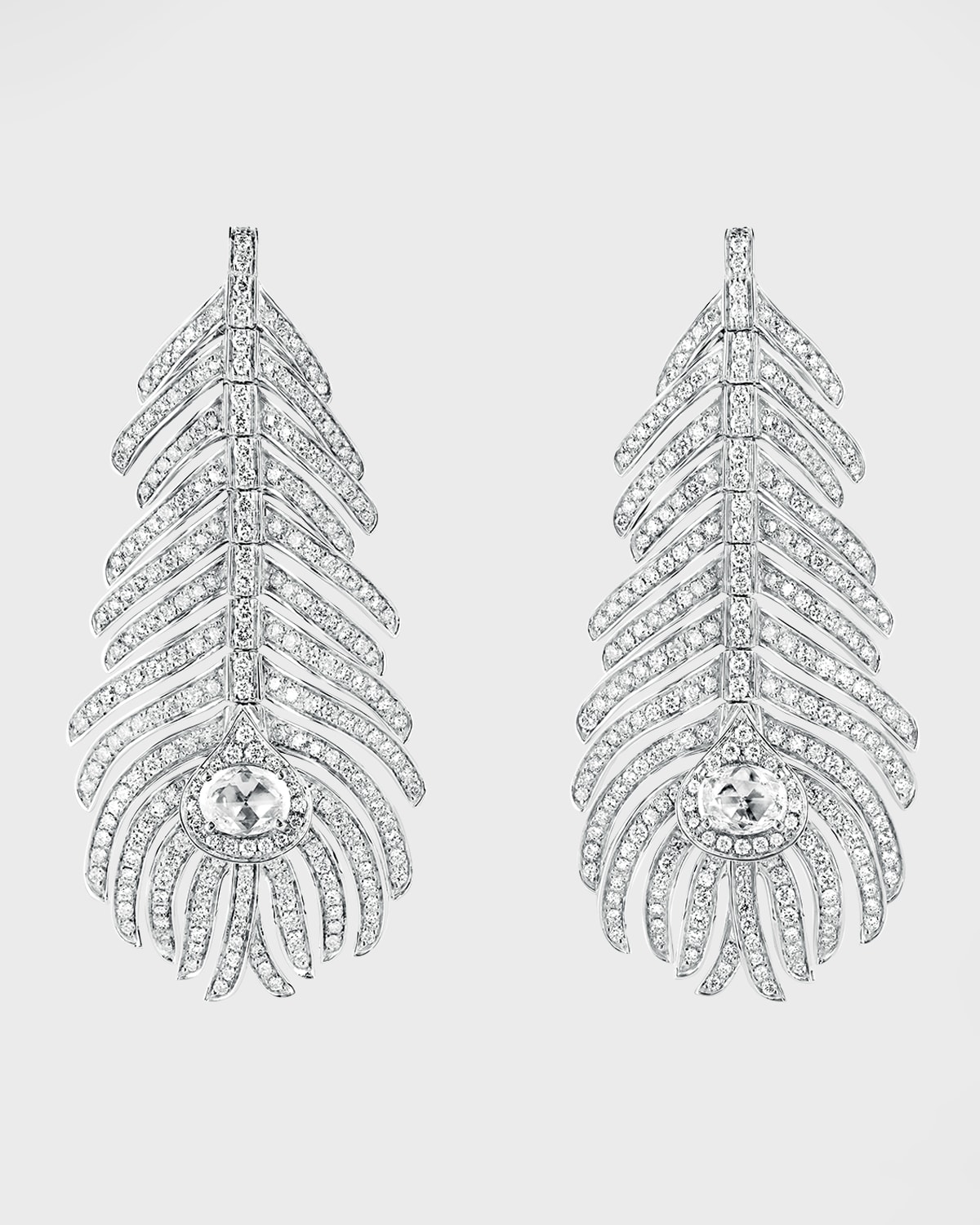 White Gold Plume de Paon Medium Diamond Feather Earrings