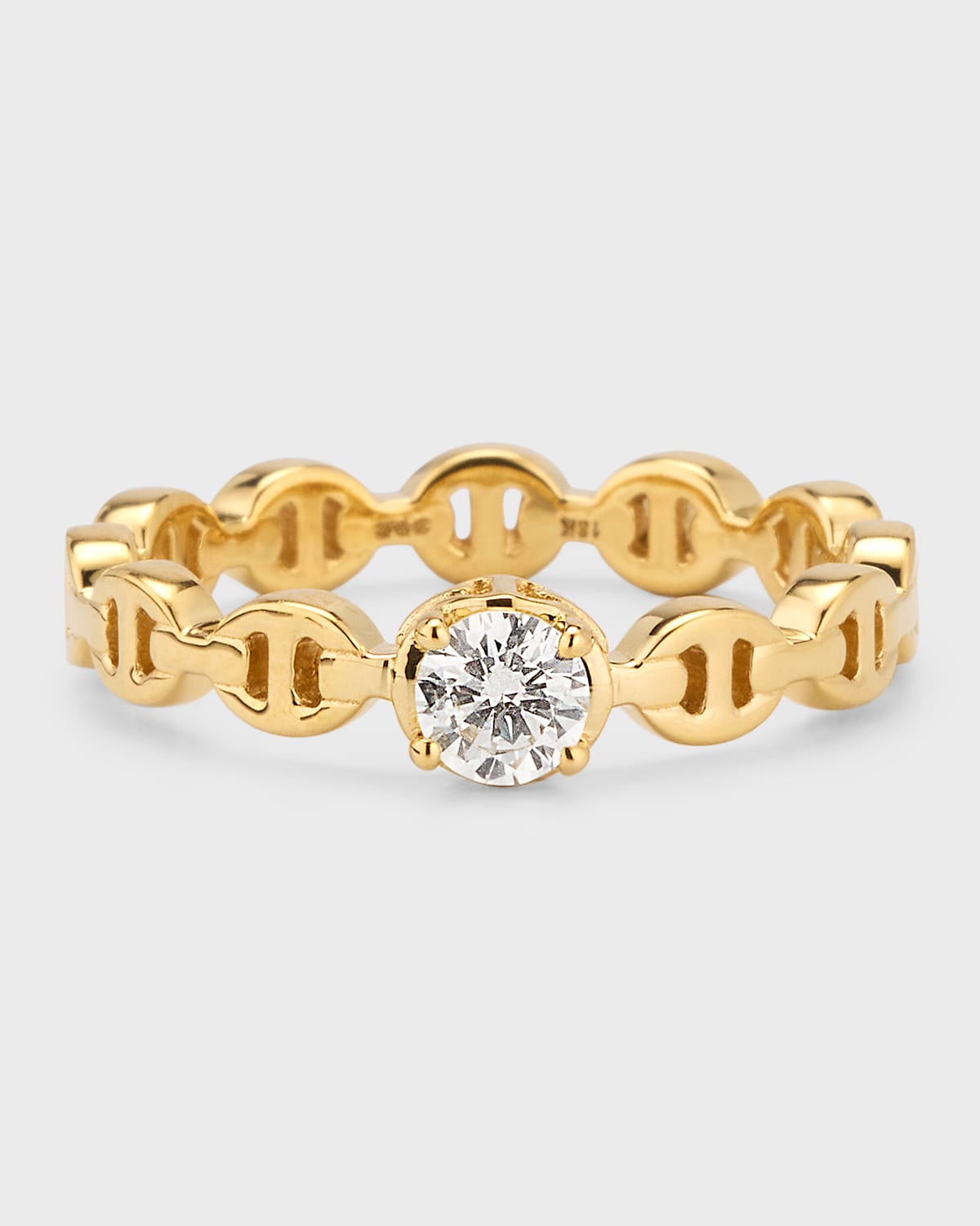 18K Yellow Gold Micro Tri-Link Ring with Diamond, Size 6