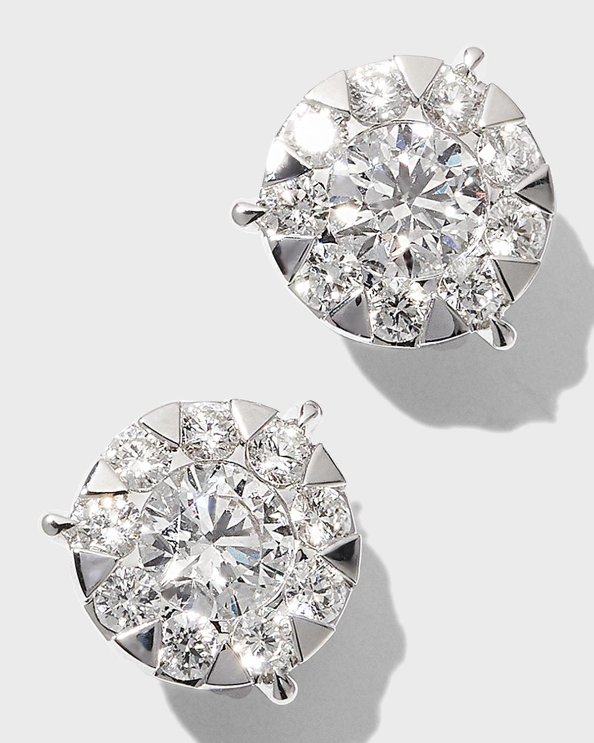 White Gold Diamond Bouquet 3-Prong Stud Earrings