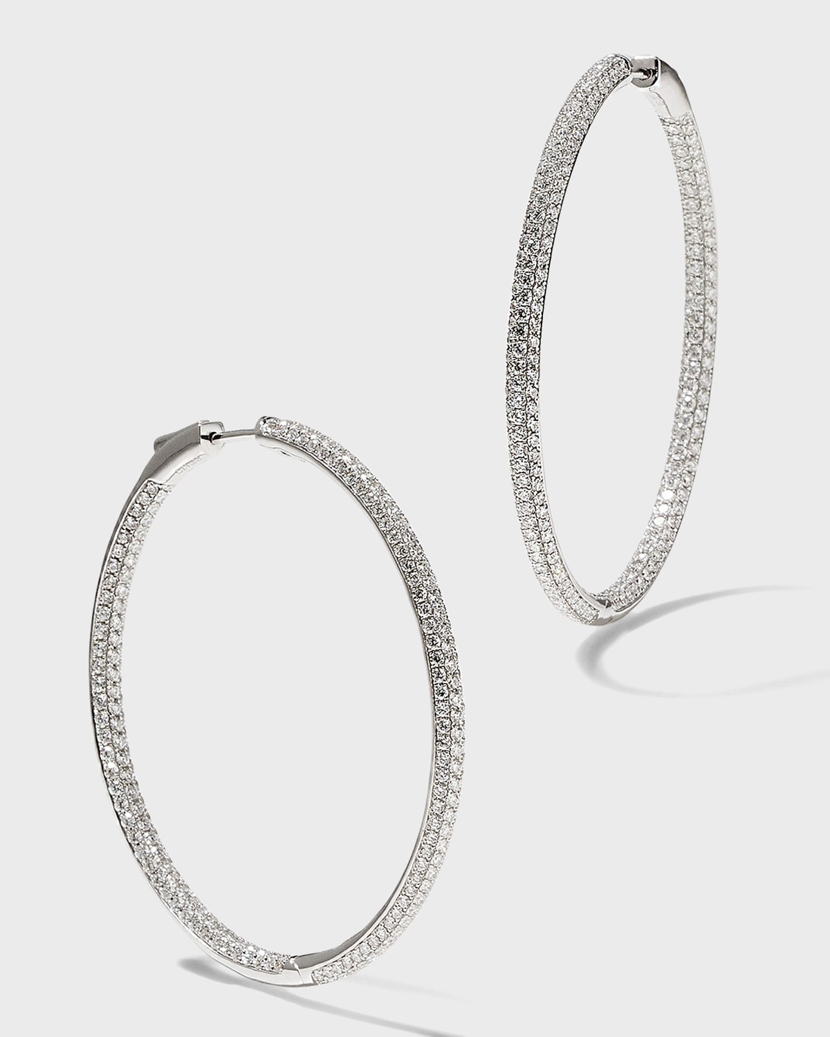18k White Gold Large Diamond Hoop Earrings