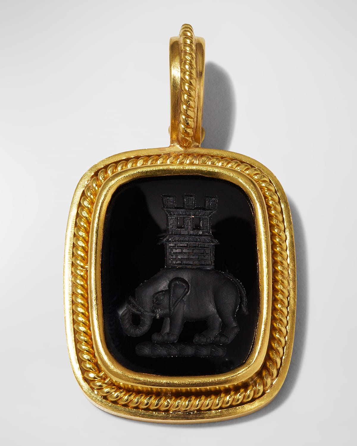 19K Elephant and Castle Onyx Pendant