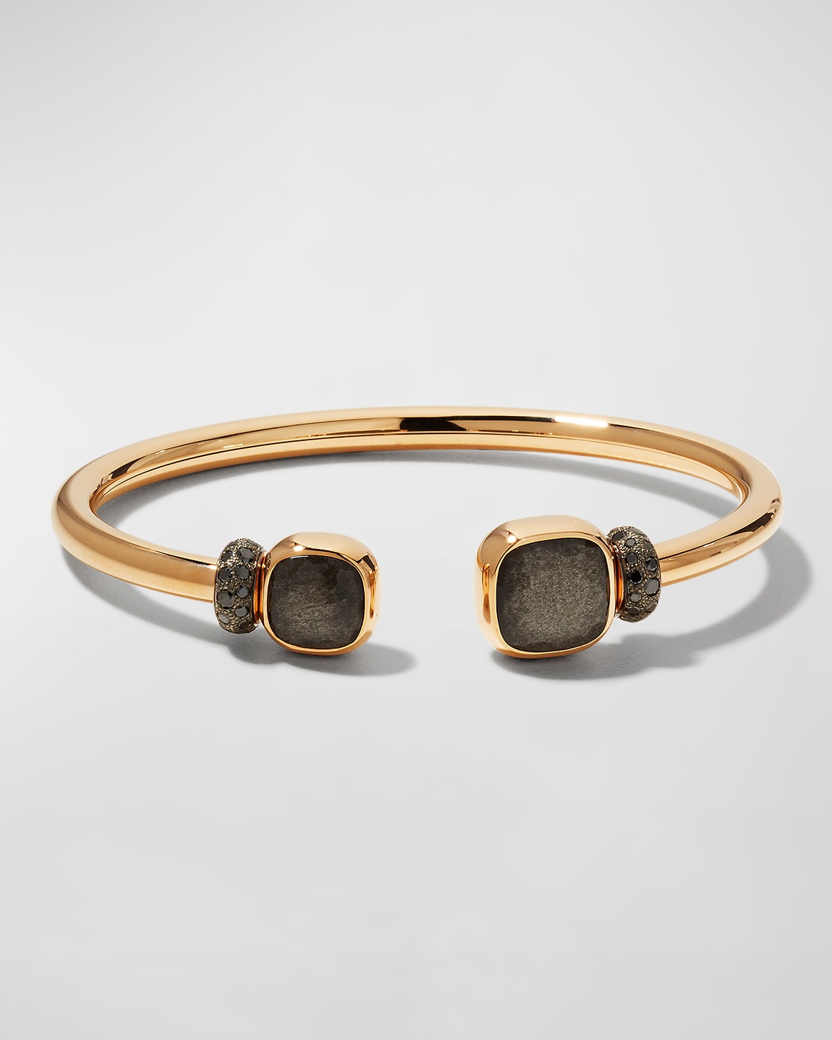 Pomellato Nudo Classic And Petit Rose Gold Bangle With Obsidian In 15 Rose Gold