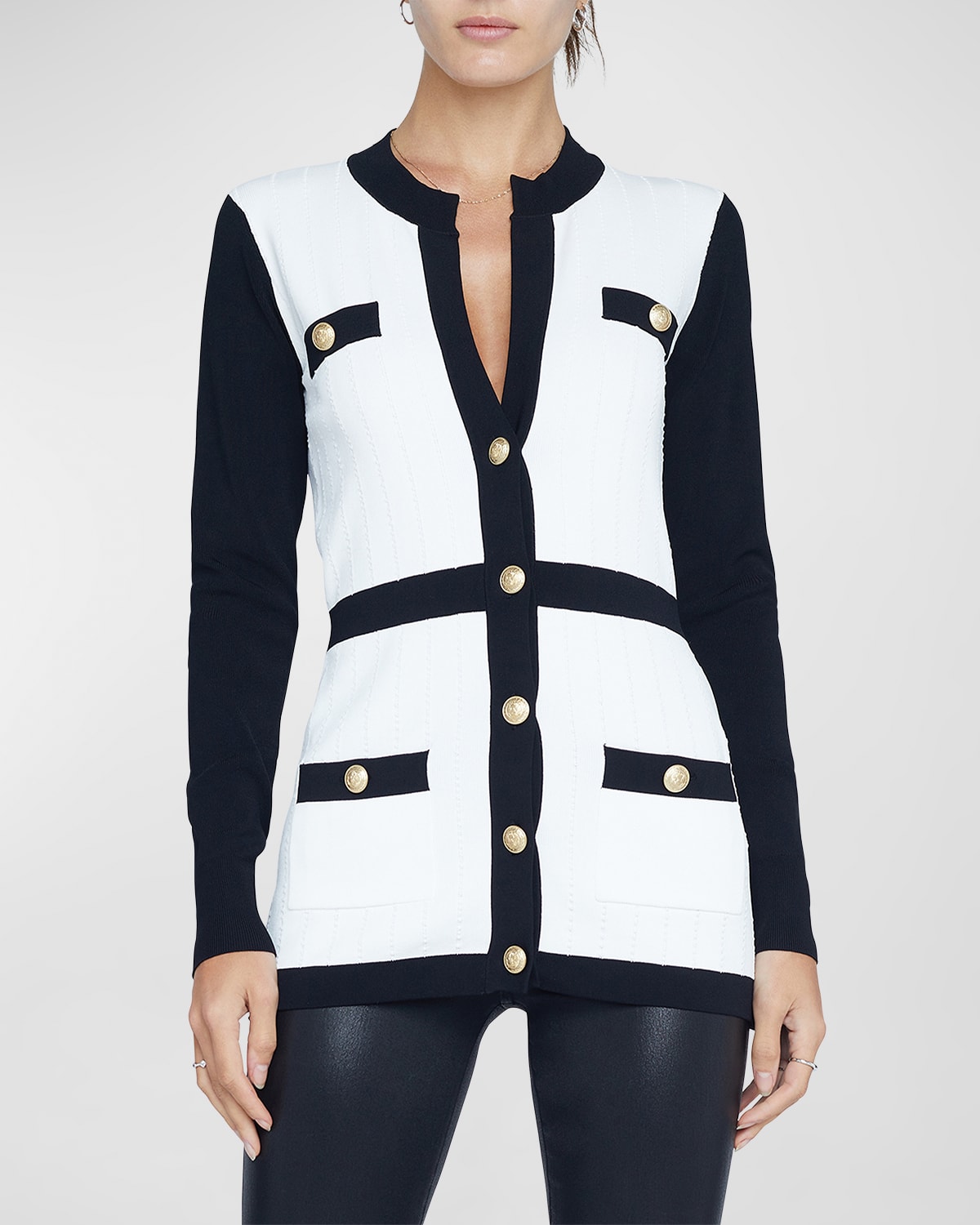 Shop L Agence Clover Contrast Trim Cardigan In White Black