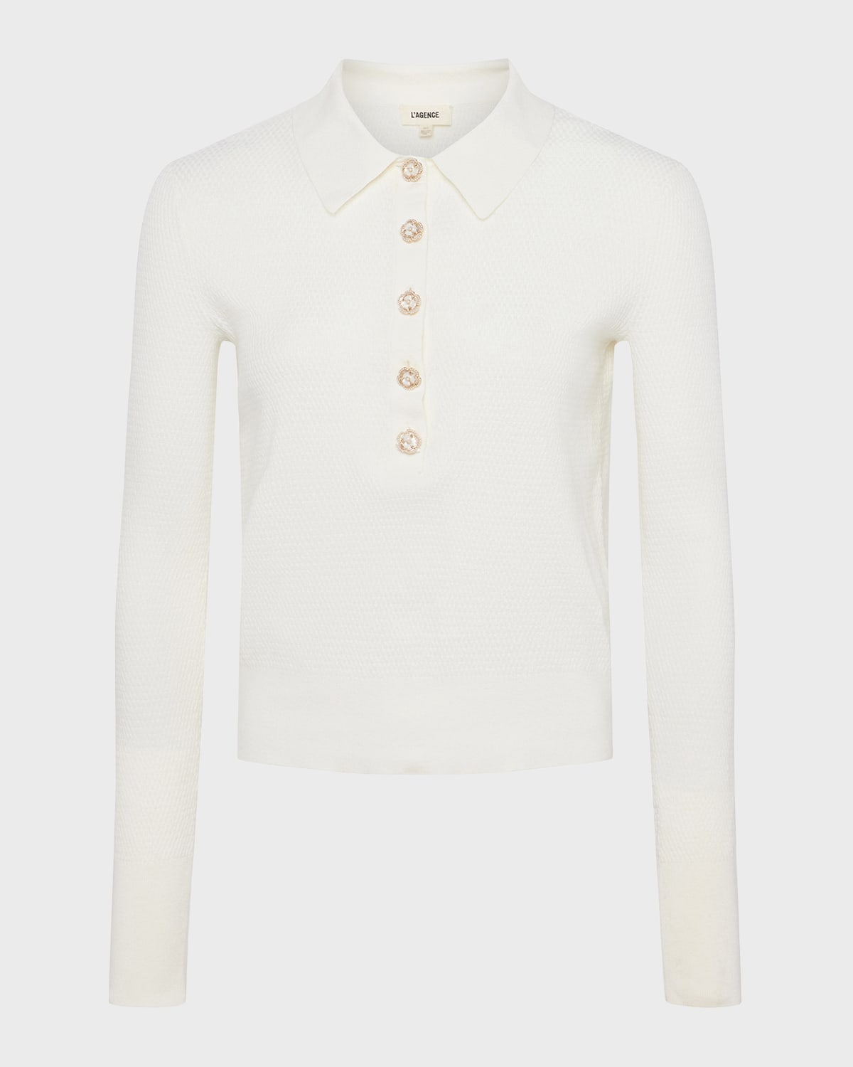 Shop L Agence Sterling Jewel-button Sweater In Ivory Jewel Btn