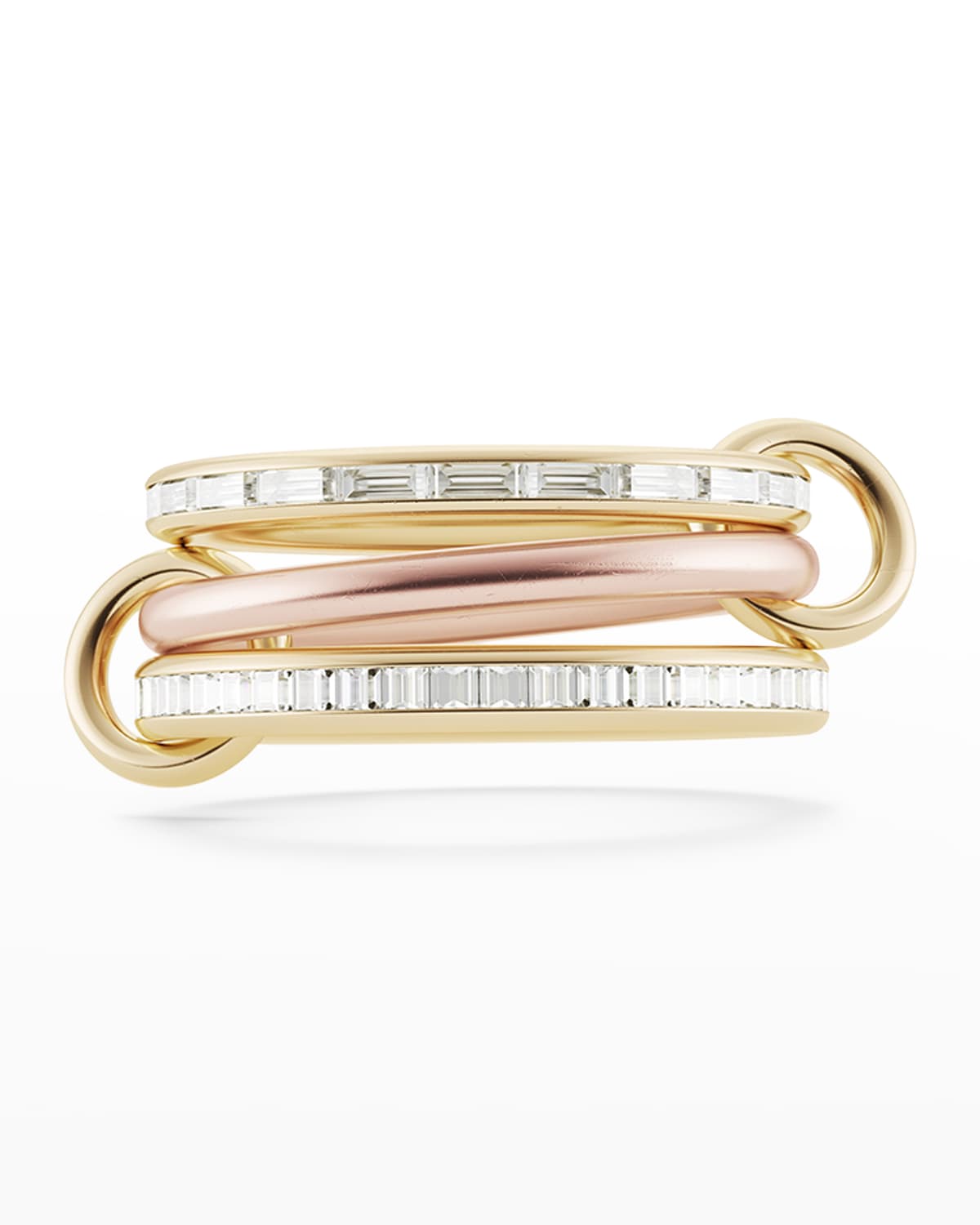 Yellow Gold and Rose Gold 3-Linked Ring with Baguette and Carré Diamonds, Size 7