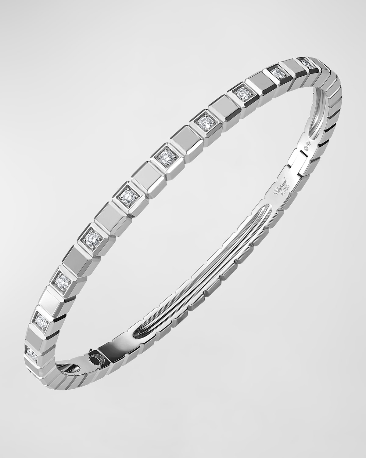 Ice Cube 18K White Gold Alternating Diamond Bracelet, Size Medium