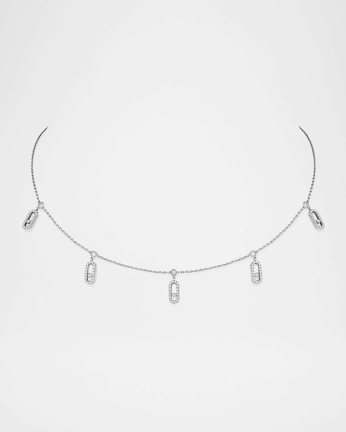 Move Uno 18K White Gold Tassel Pave Choker Necklace