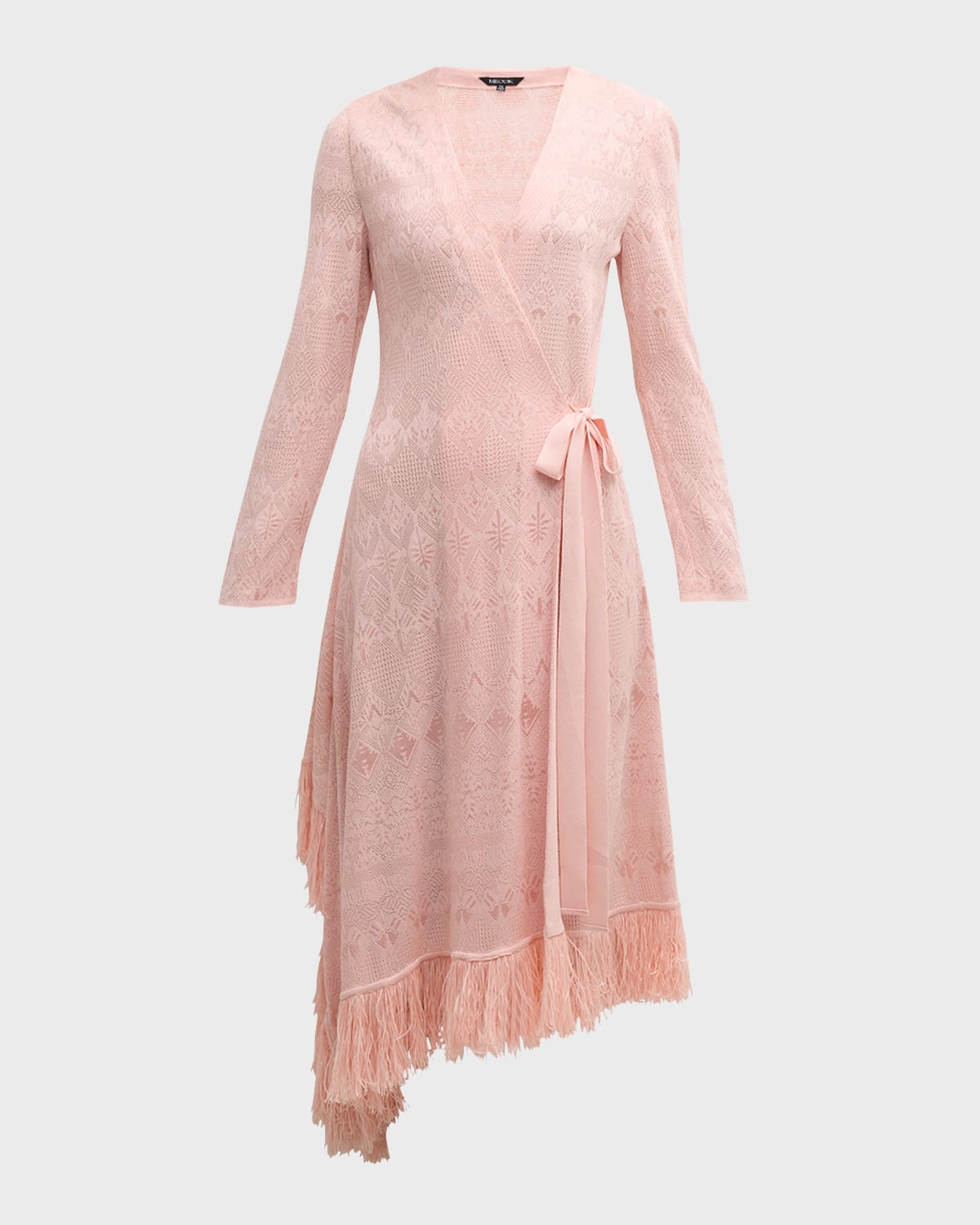 Misook Fringe-hem Jacquard-knit Midi Wrap Dress In Porcelain Pink