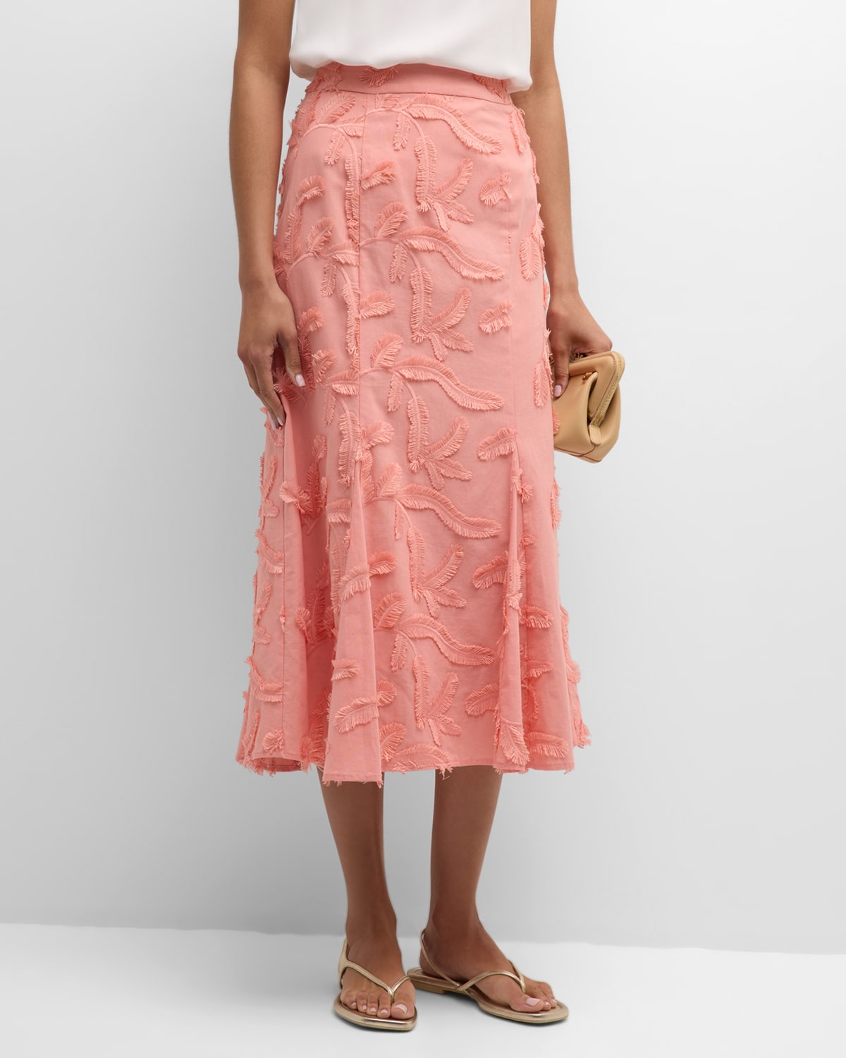 Shop Misook Fringe Applique Cotton Midi Skirt In Ocean Coral