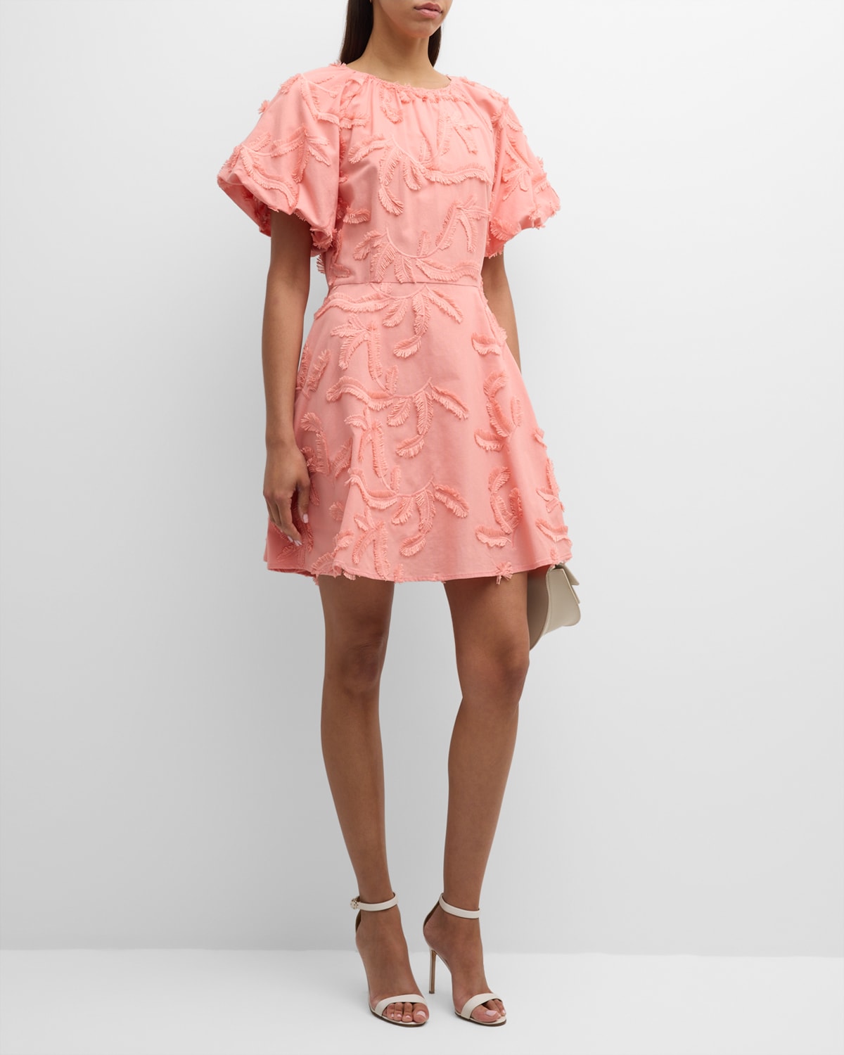 Shop Misook Fringe Applique Fit-&-flare Mini Dress In Ocean Coral
