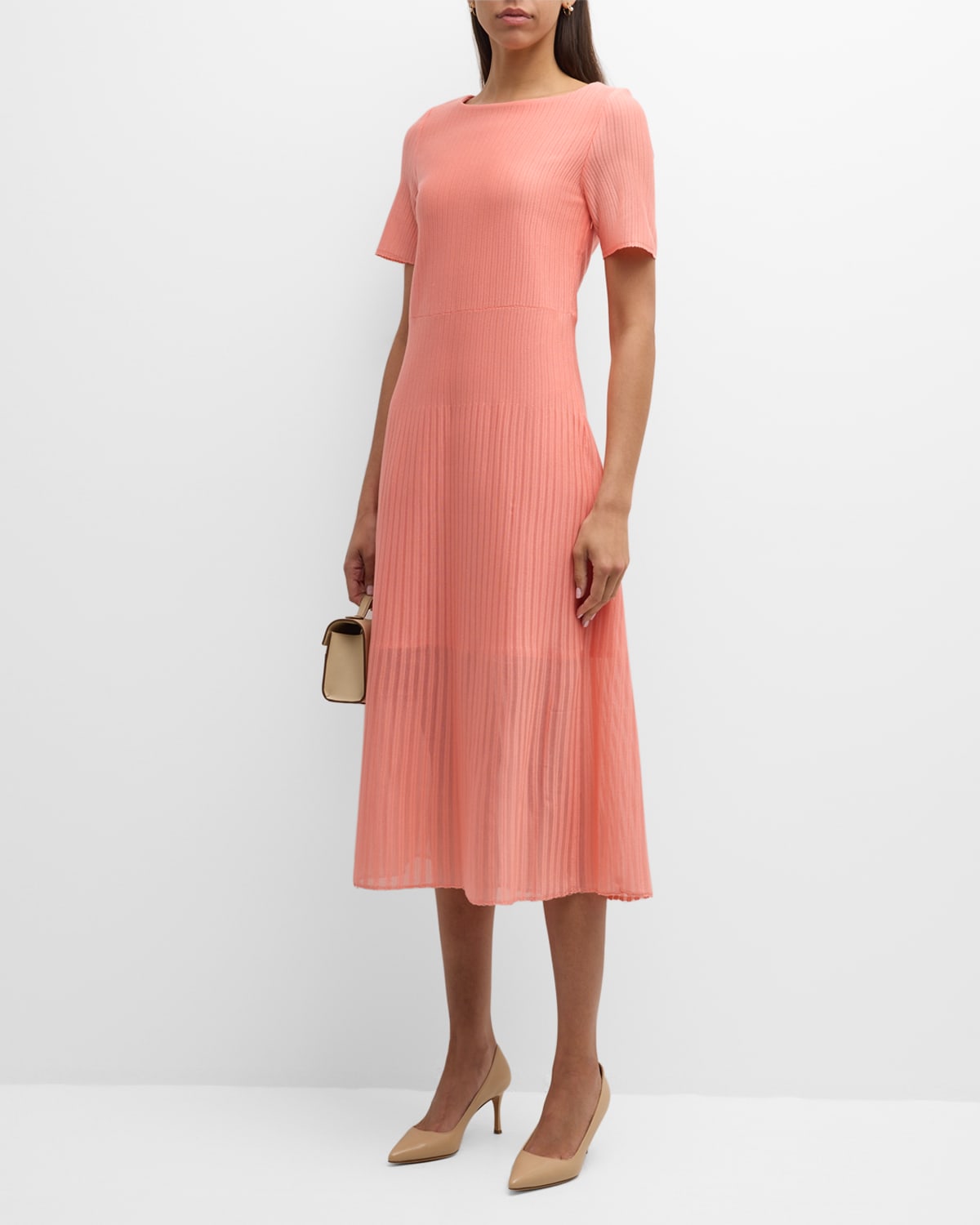 Shop Misook Fit-&-flare Burnout Knit Midi Dress In Ocean Coral