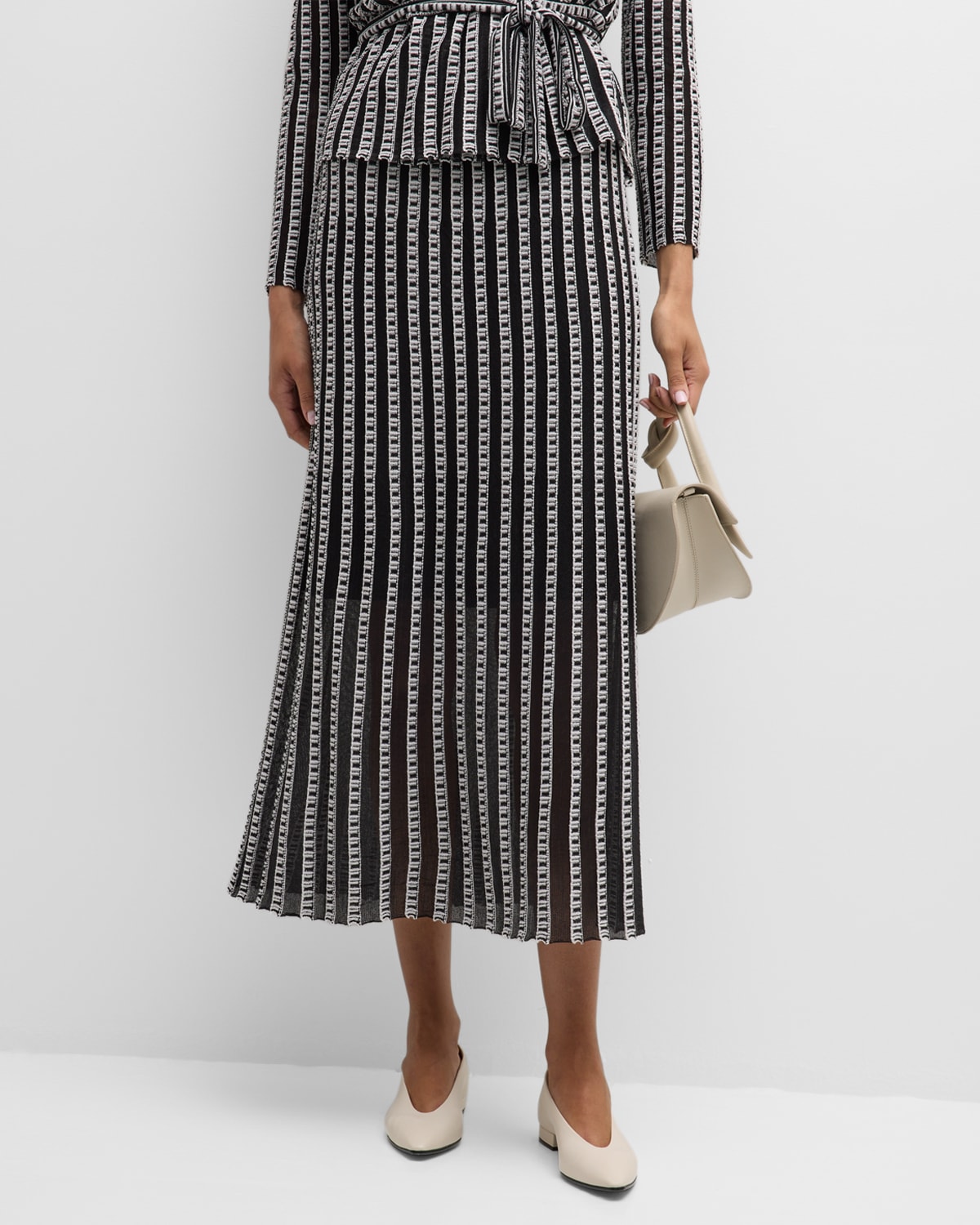 Striped Soft Burnout Knit Midi Skirt