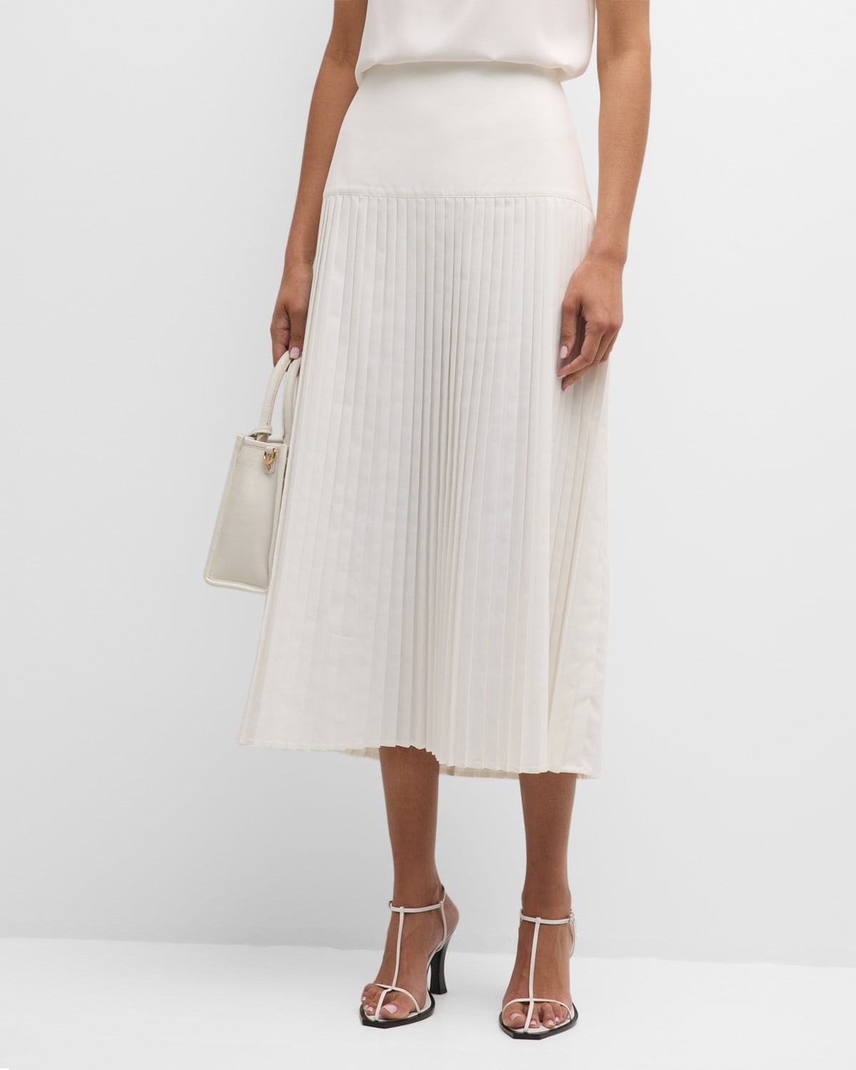 Pleated A-Line Woven Midi Skirt