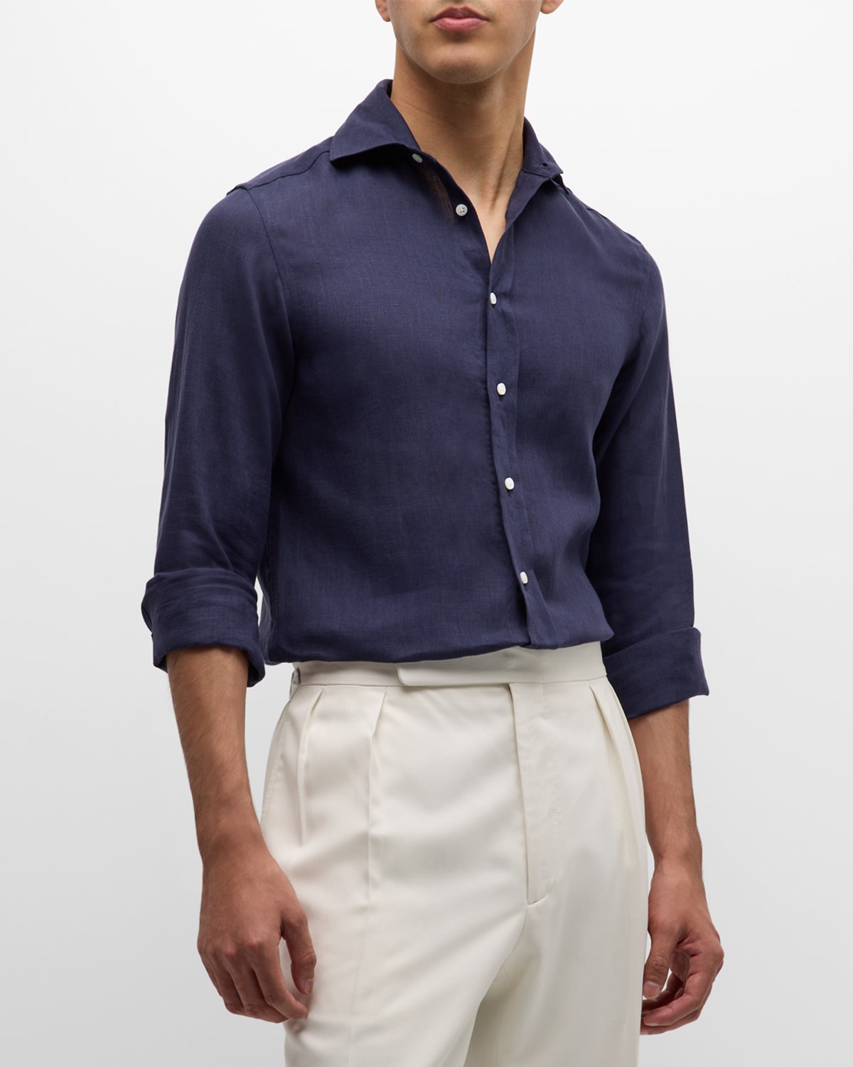 Ralph Lauren Purple Label Men's Linen Shirt In Spring Nvy