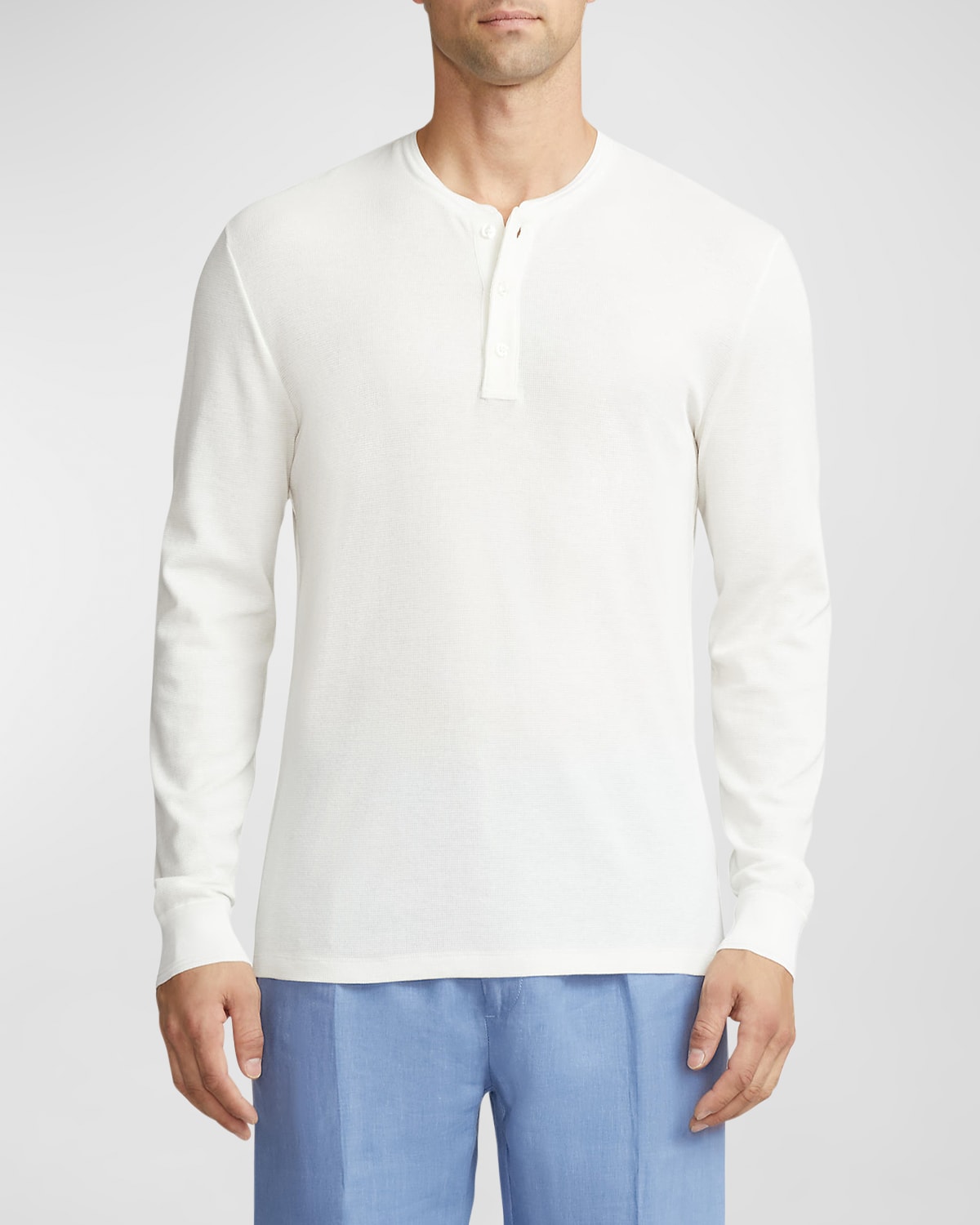 Shop Ralph Lauren Purple Label Men's Textured Cotton-silk Henley Shirt In White