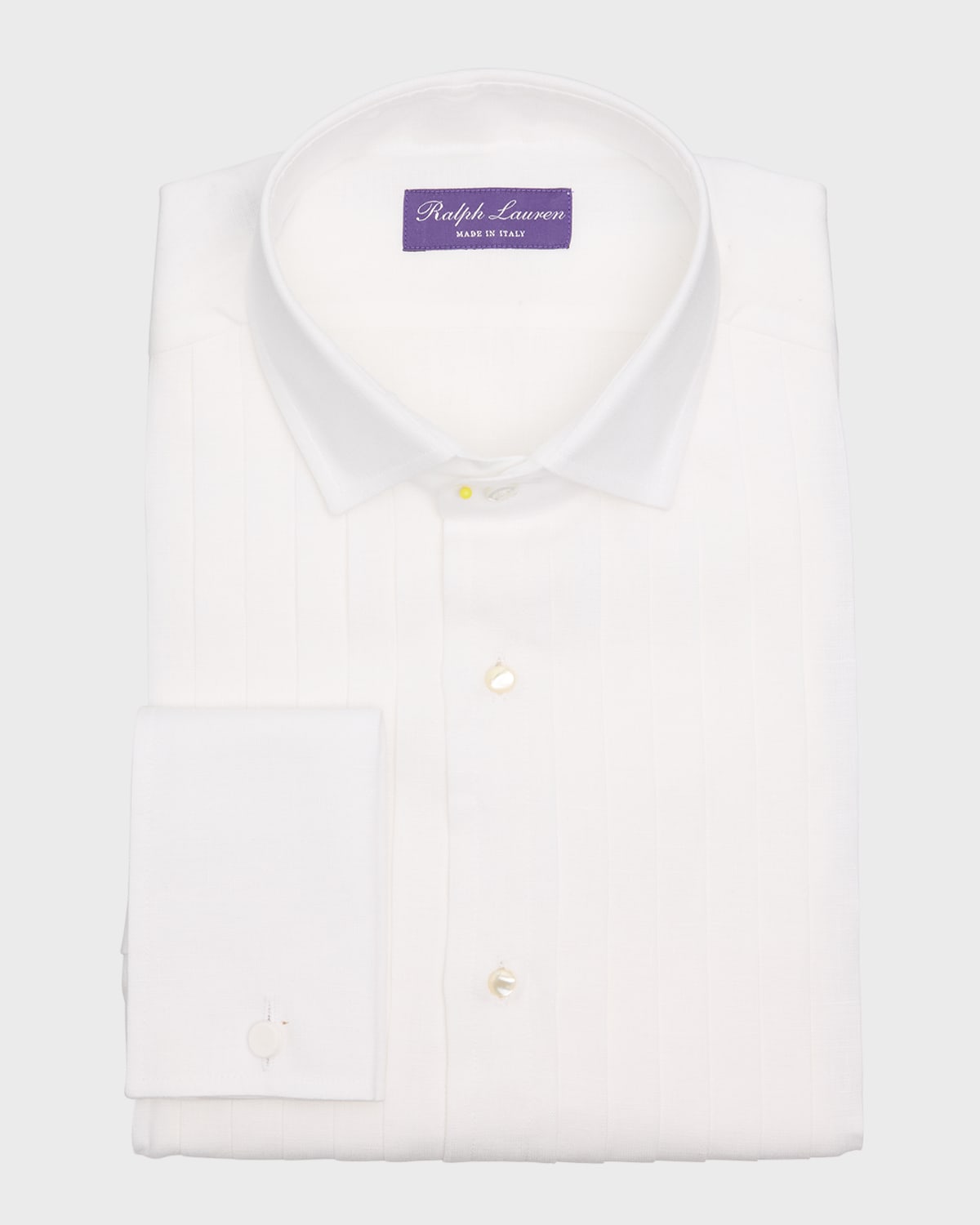 Ralph Lauren Purple Label Men's Linen French Cuff Tuxedo Shirt In White