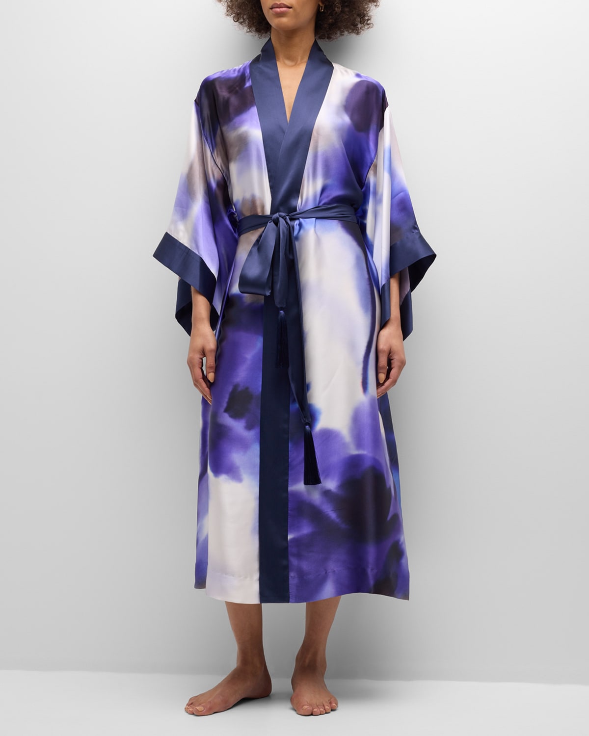 Floral-Print Silk Charmeuse Robe