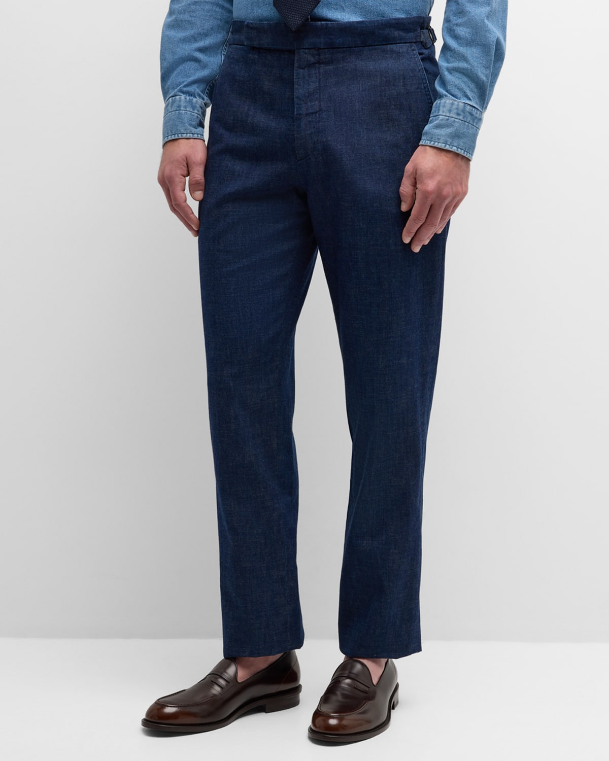 Shop Ralph Lauren Purple Label Men's Gregory Hand-tailored Denim Suit Trousers In Navy