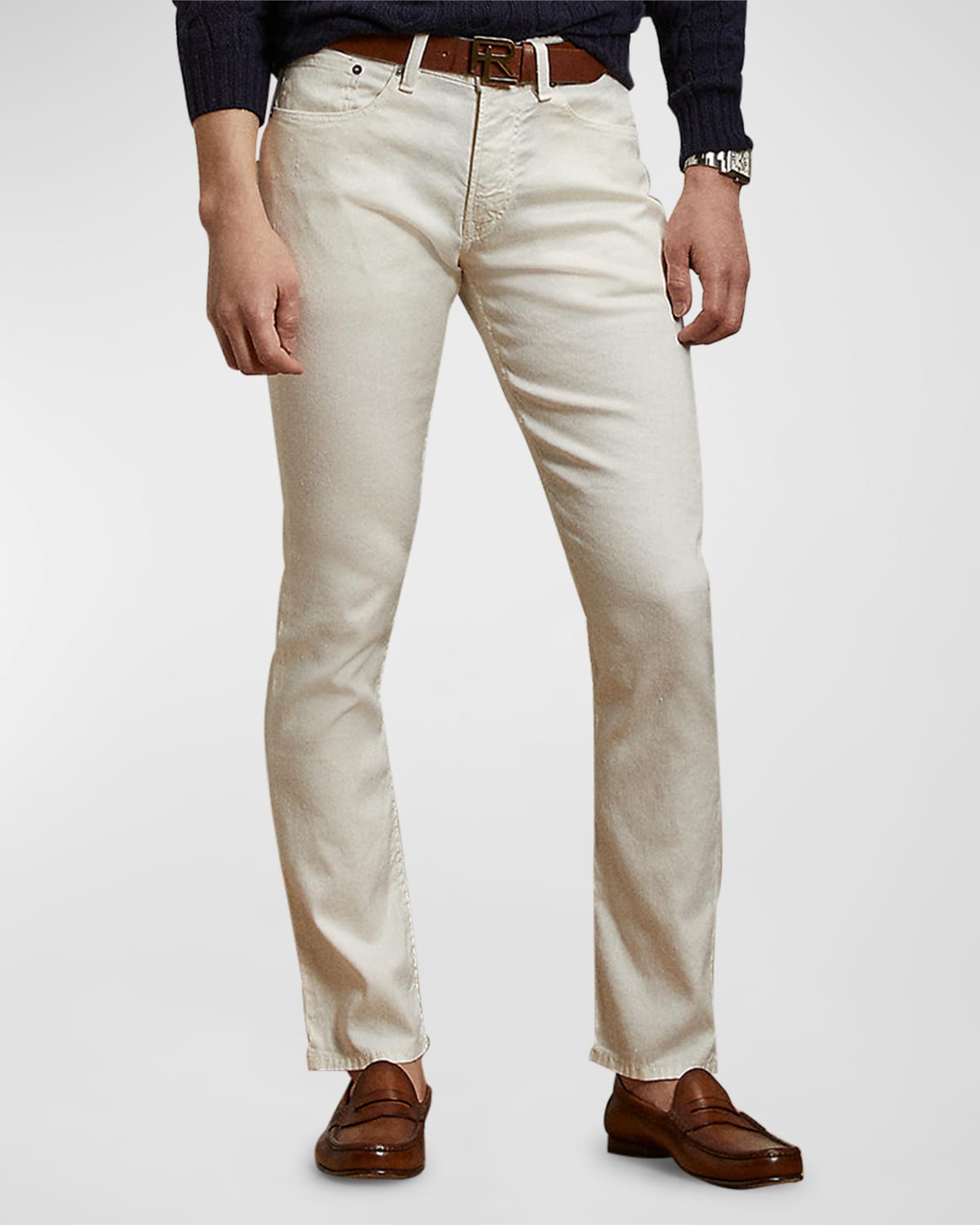 Shop Ralph Lauren Purple Label Men's Slim Fit Linen-cotton Stretch Jeans In Cream