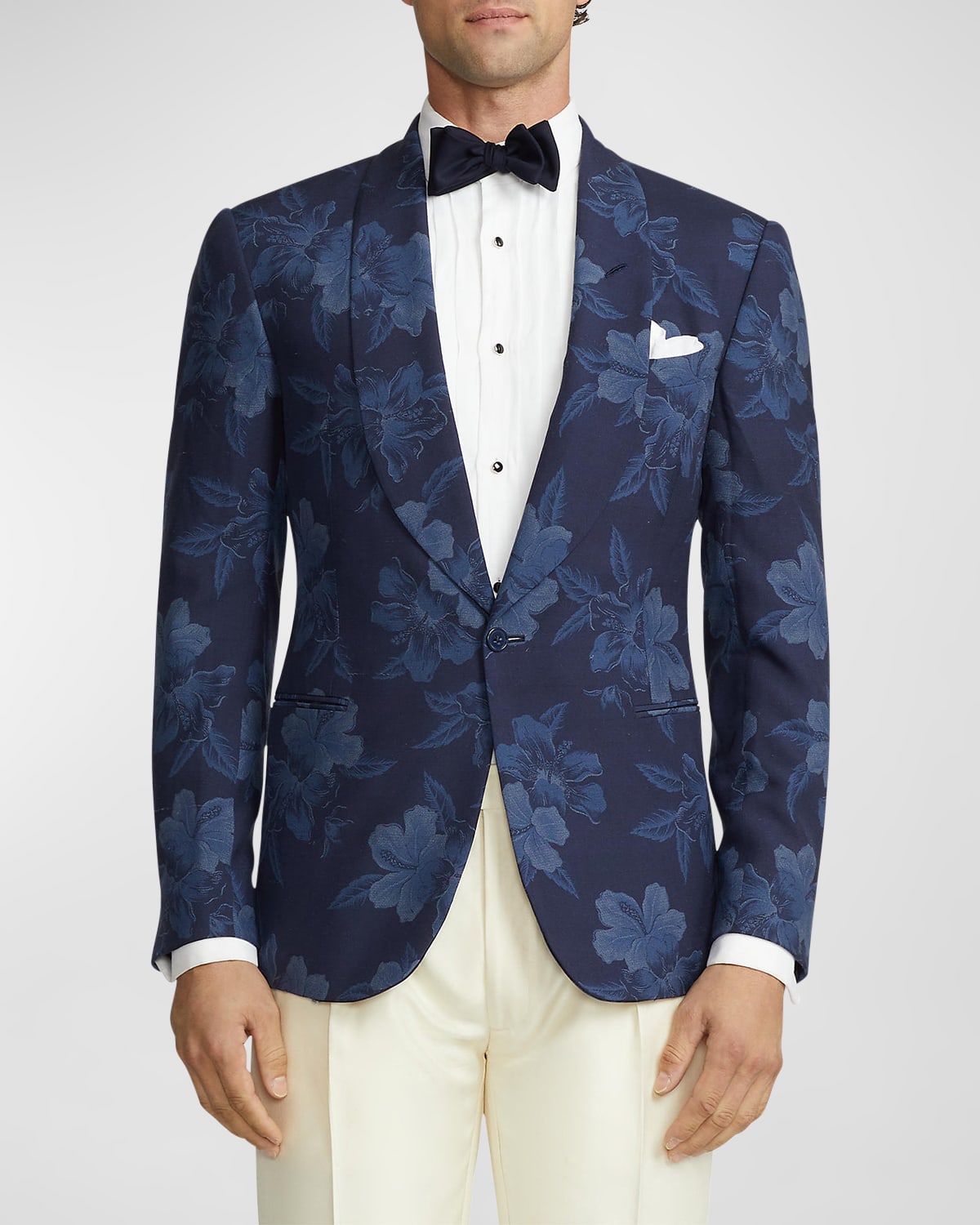 Shop Ralph Lauren Purple Label Men's Gregory Handmade Hibiscus Silk Sport Coat In Indigo/navy Multi