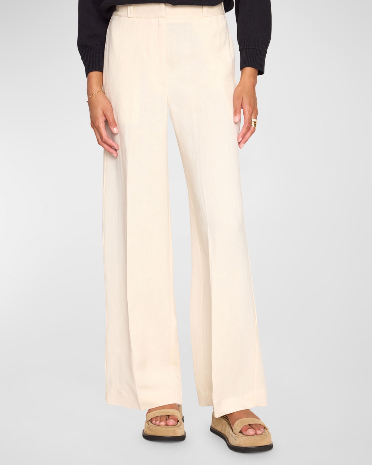 Shop Brochu Walker Areo Mid-rise Straight-leg Linen-blend Pants In Egret