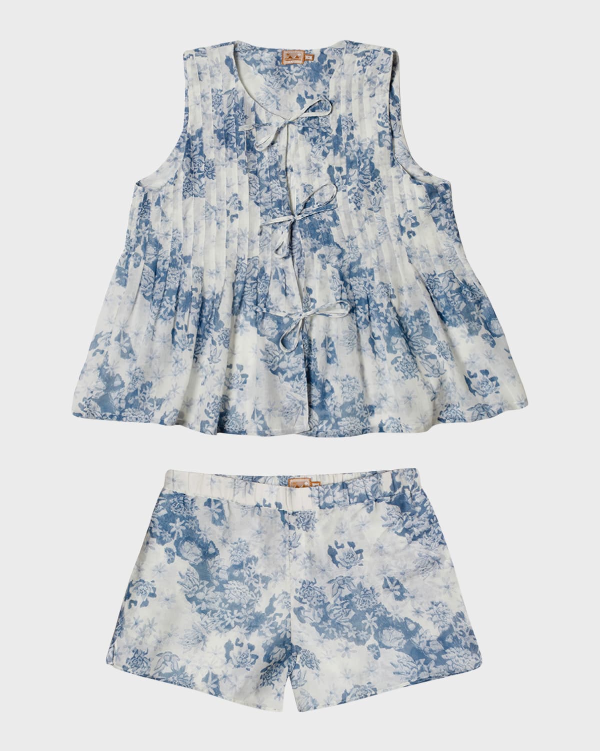 Desmond & Dempsey Floral-print Cotton Cami & Shorts Pajama Set In Flowers Of Time Blue