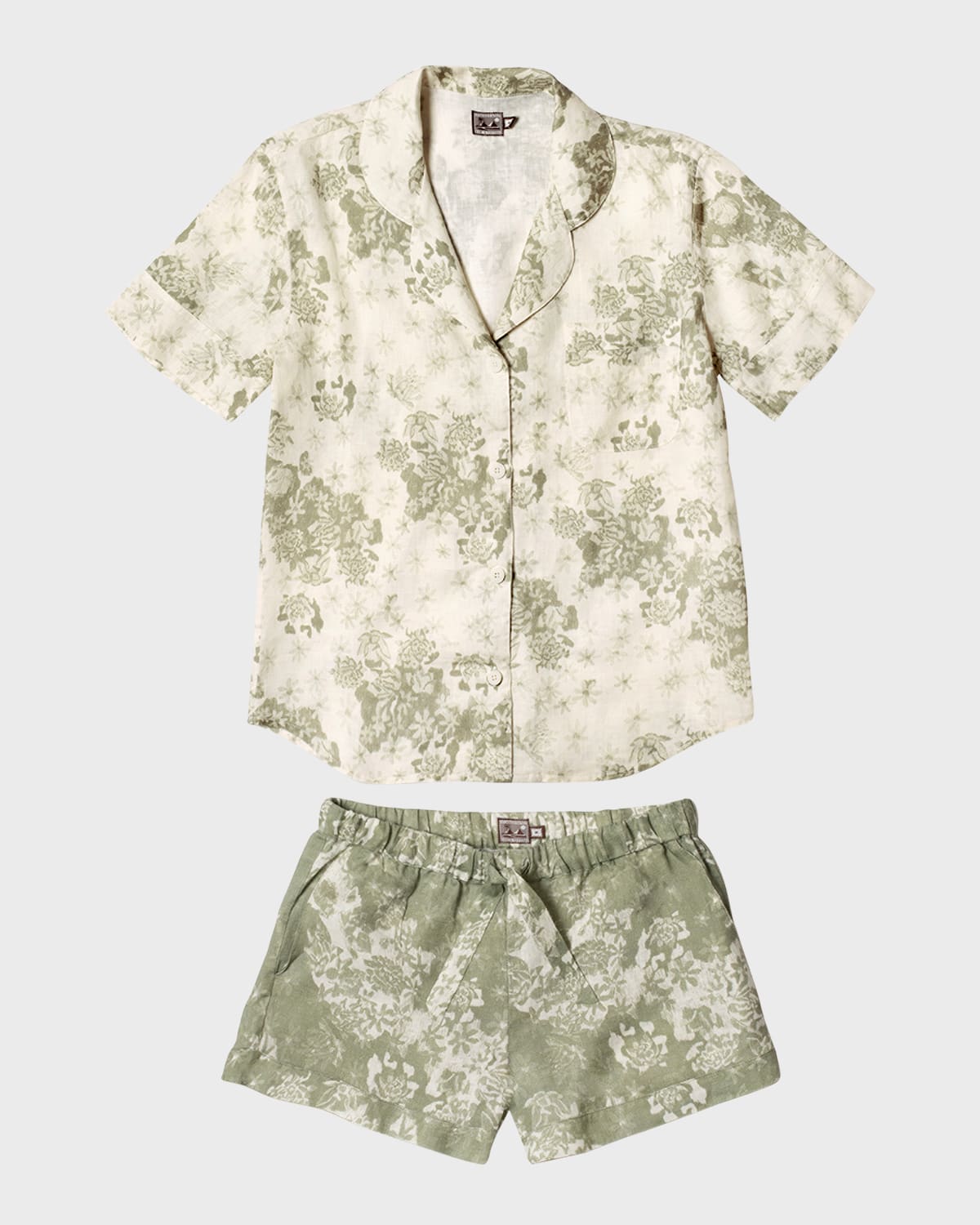 Desmond & Dempsey Floral-print Cotton Pajama Set In Flowers Of Time Sage  Green