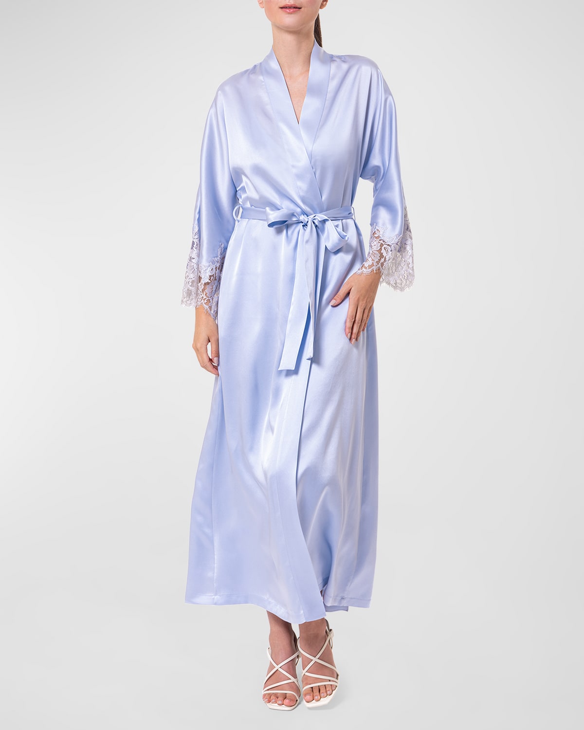 Lace-Trim Silk Charmeuse Robe