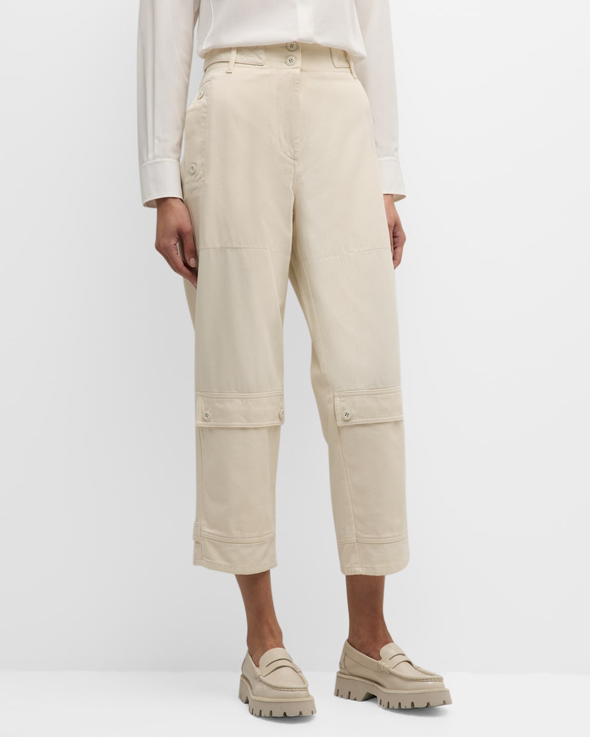 Shop Weekend Max Mara Gilbert Cropped Straight-leg Cotton Pants In Ecru