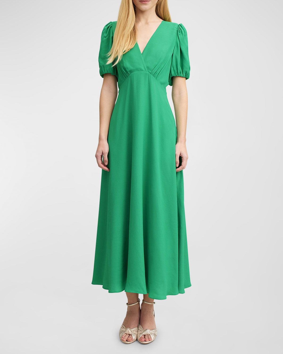Shop Lk Bennett Hermia Split-sleeve Empire Midi Dress In Green