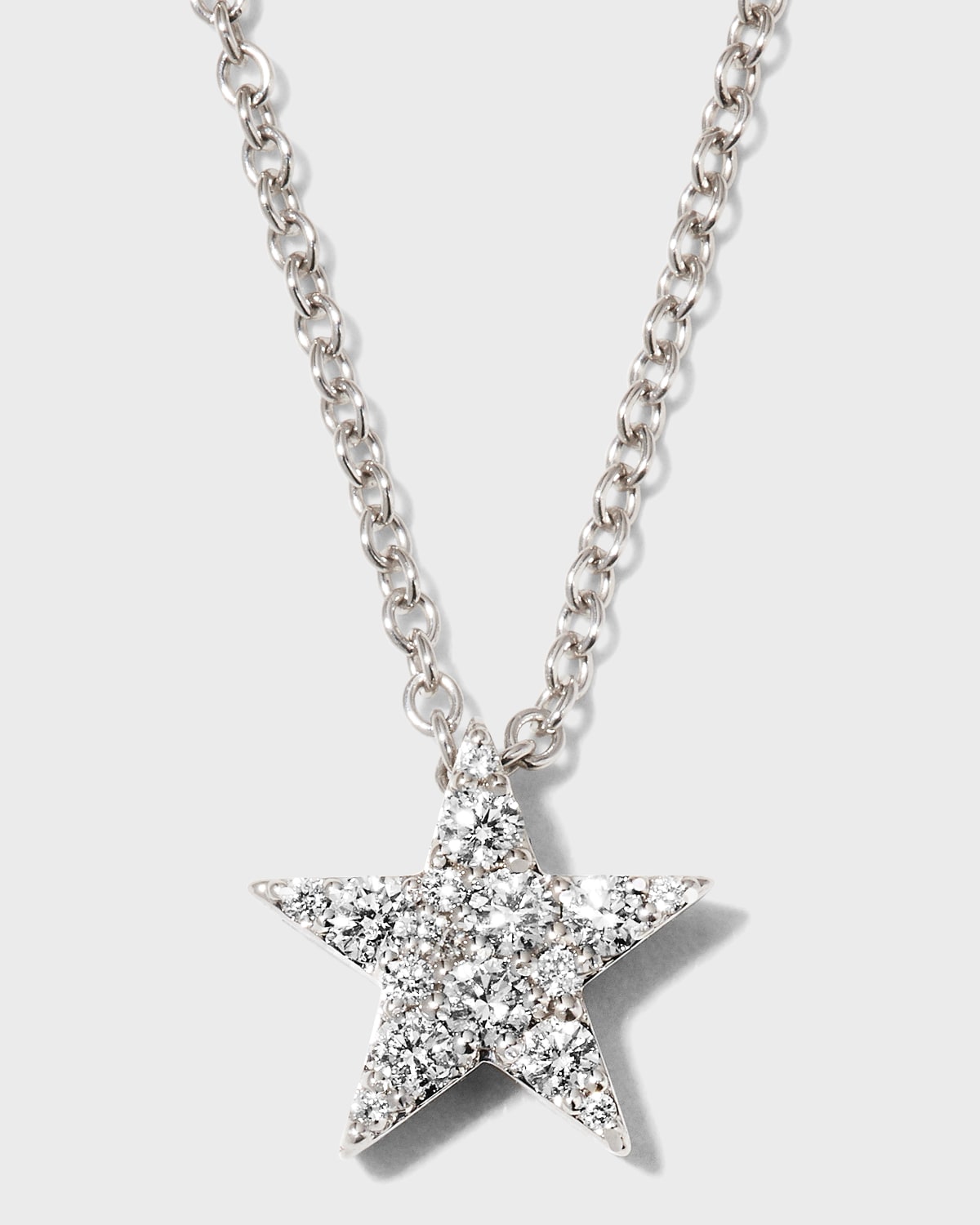 White Gold Luna Pave Star Pendant Necklace, 18"L