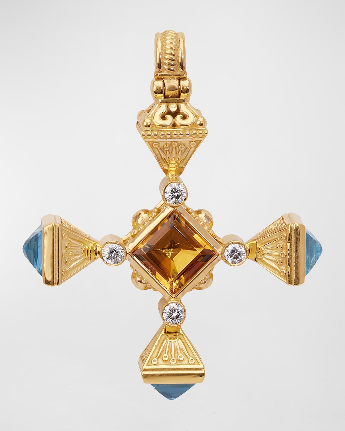 Citrine, Swiss Blue Topaz and White Diamond Pendant