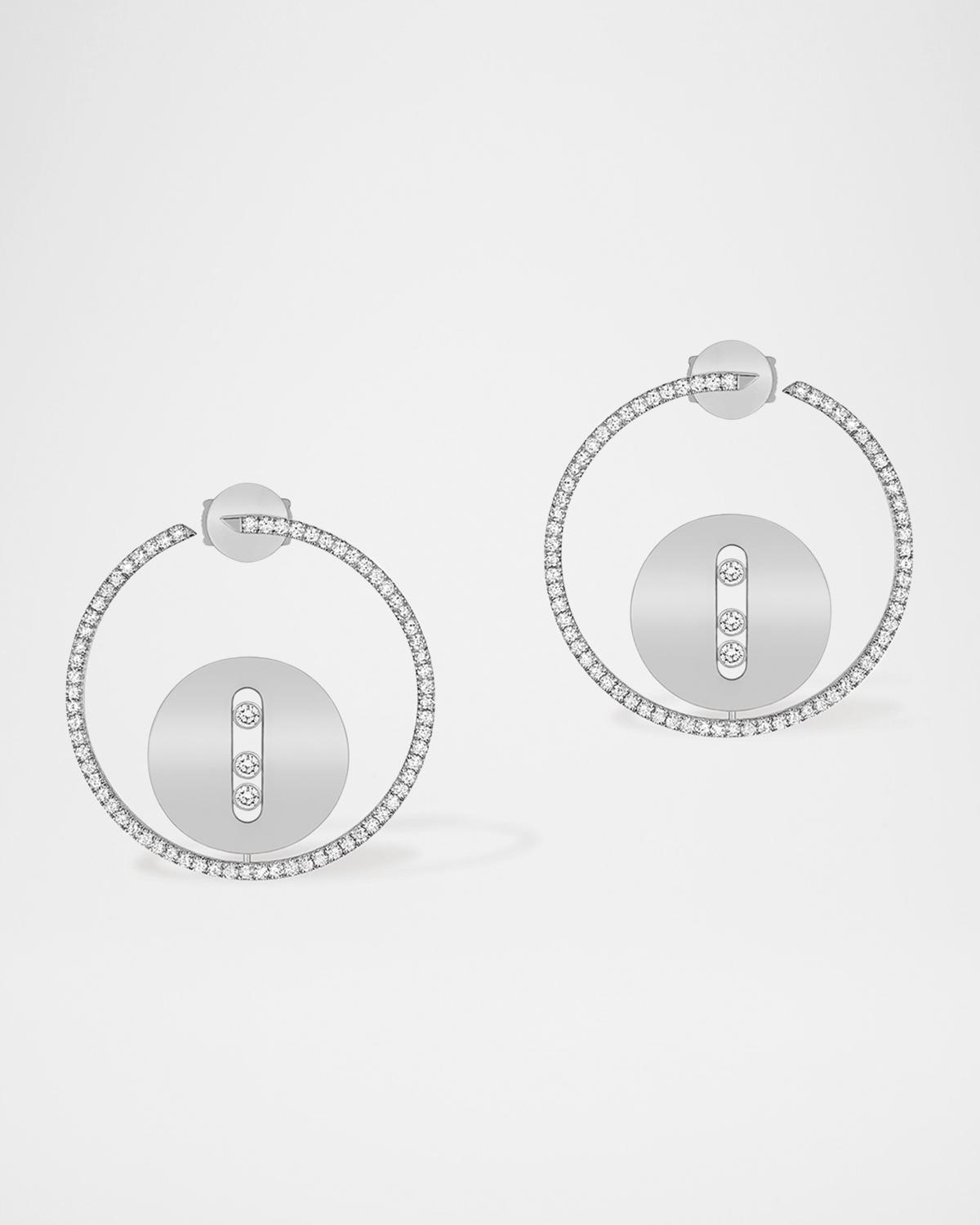 Lucky Move 18K White Gold Bo Medaille Round Earrings