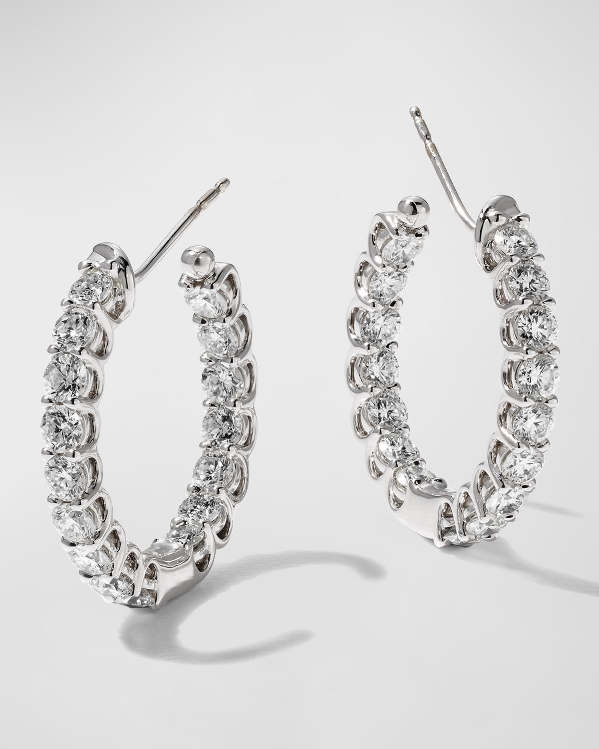 18k White Gold Diamond U-Basket Hoop Earrings