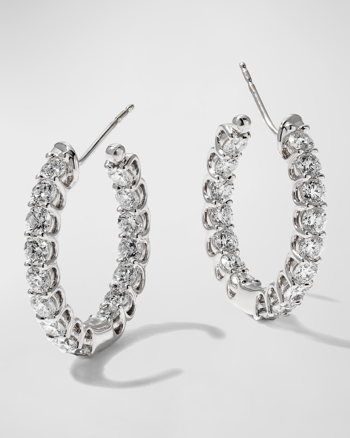 18k White Gold Diamond U-Basket Hoop Earrings, 3.19tcw