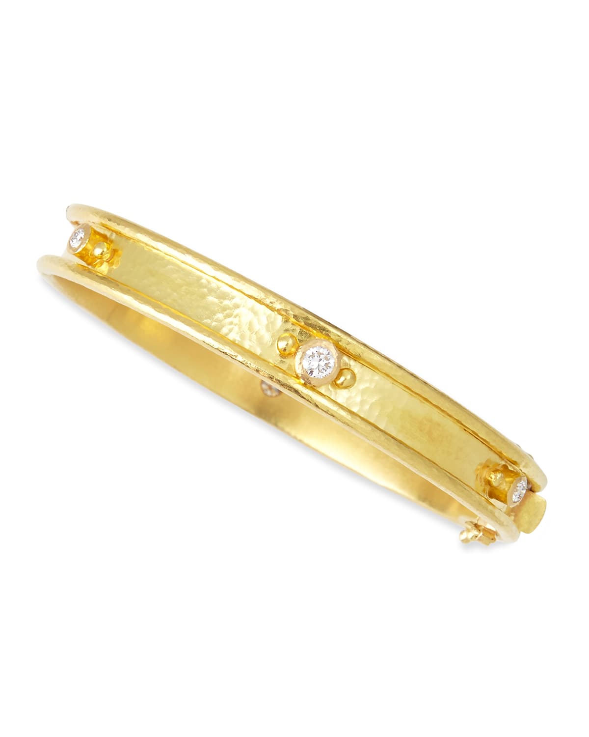 19K Yellow Gold Flat Thin Diamond Bangle Bracelet