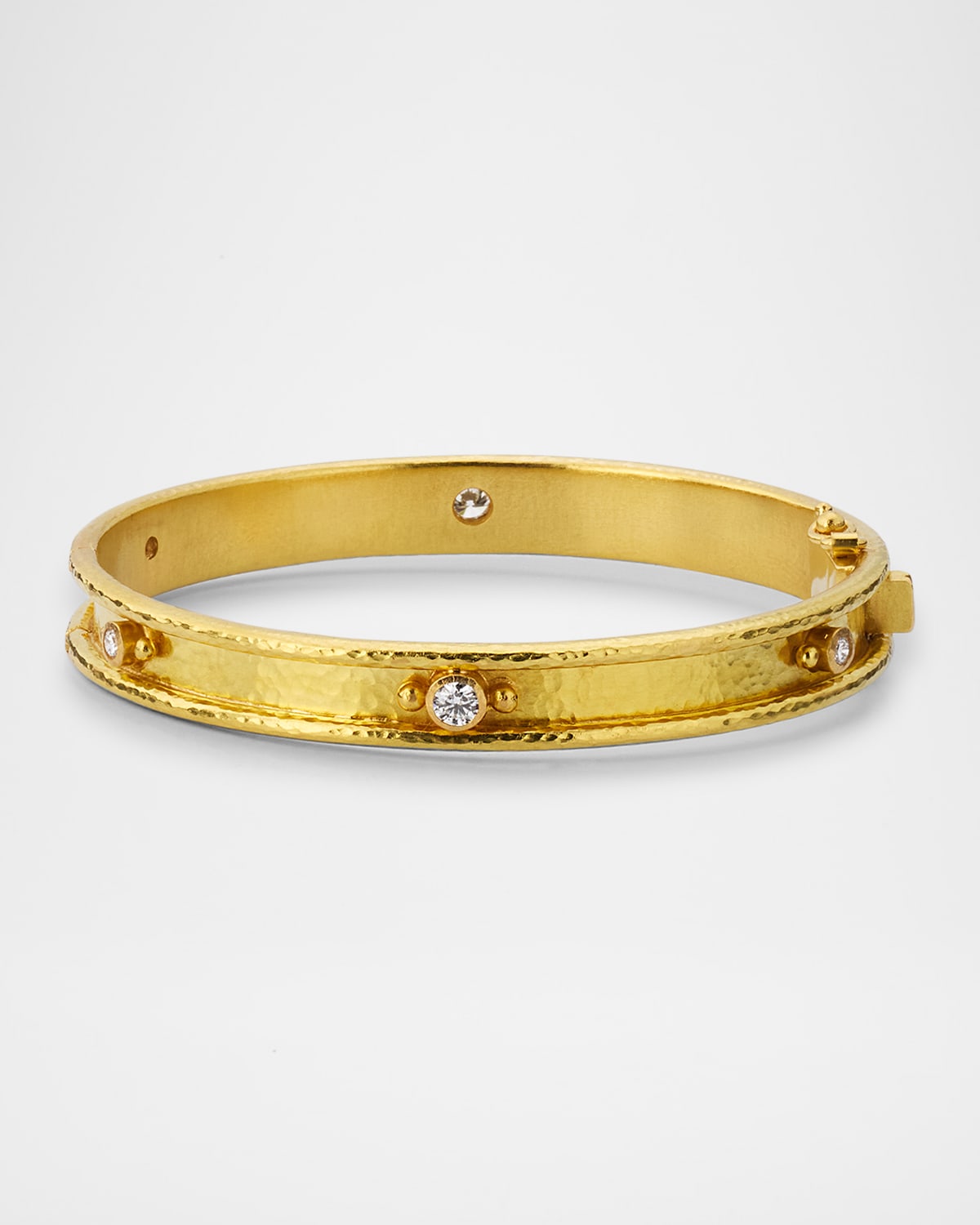 19K Yellow Gold Flat Thin Diamond Bangle Bracelet