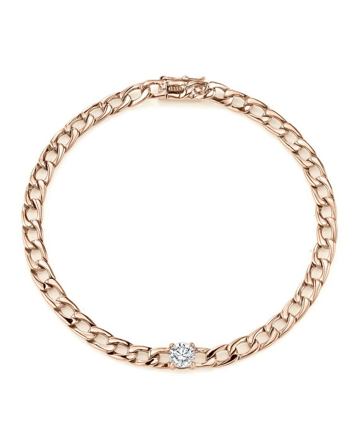 18k Yellow Gold Plain Chain-Link Bracelet with Diamond Center