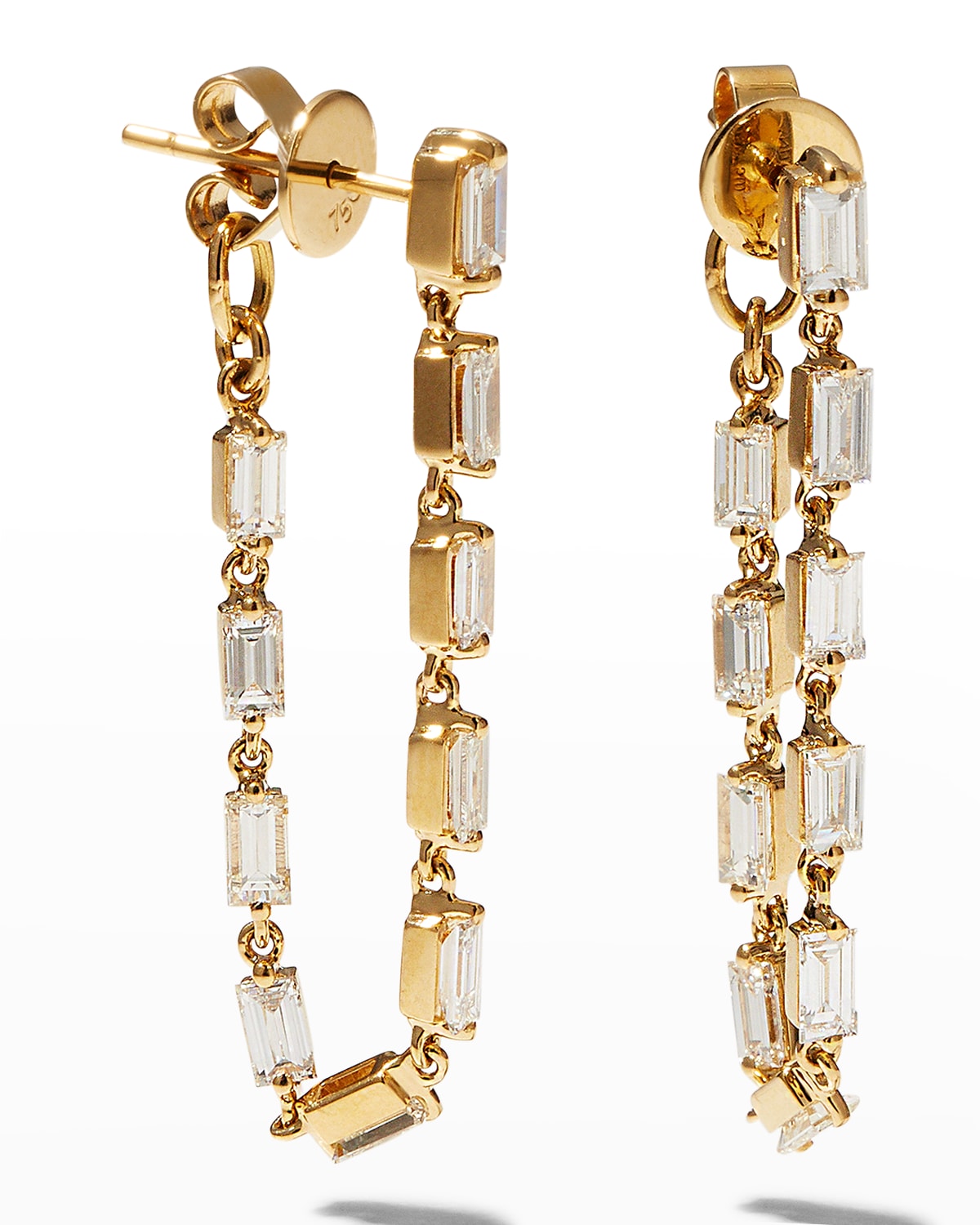 18k Yellow Gold Baguette Diamond Loop Earrings