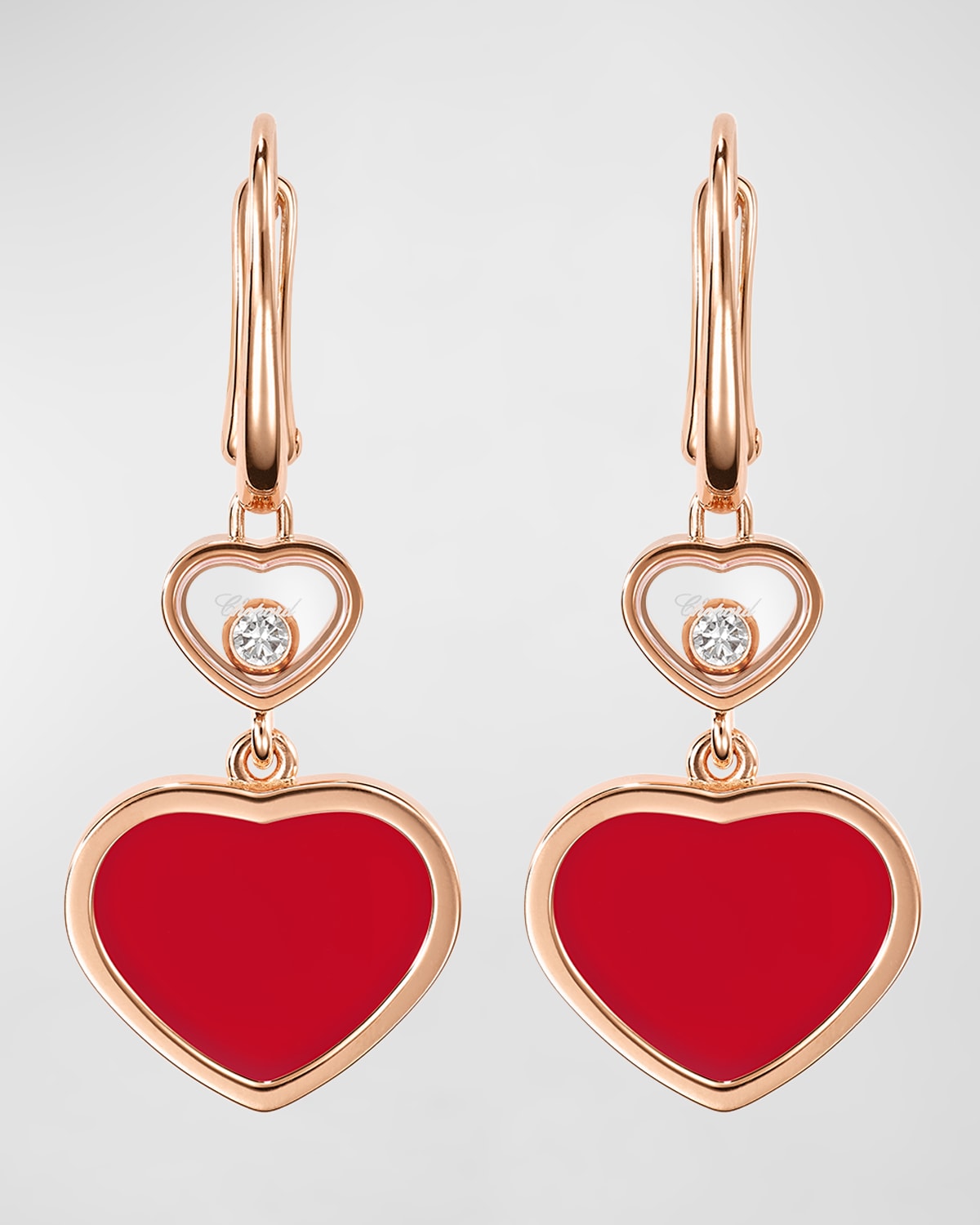 Chopard Happy Hearts 18K Rose Gold Carnelian & Diamond Earrings